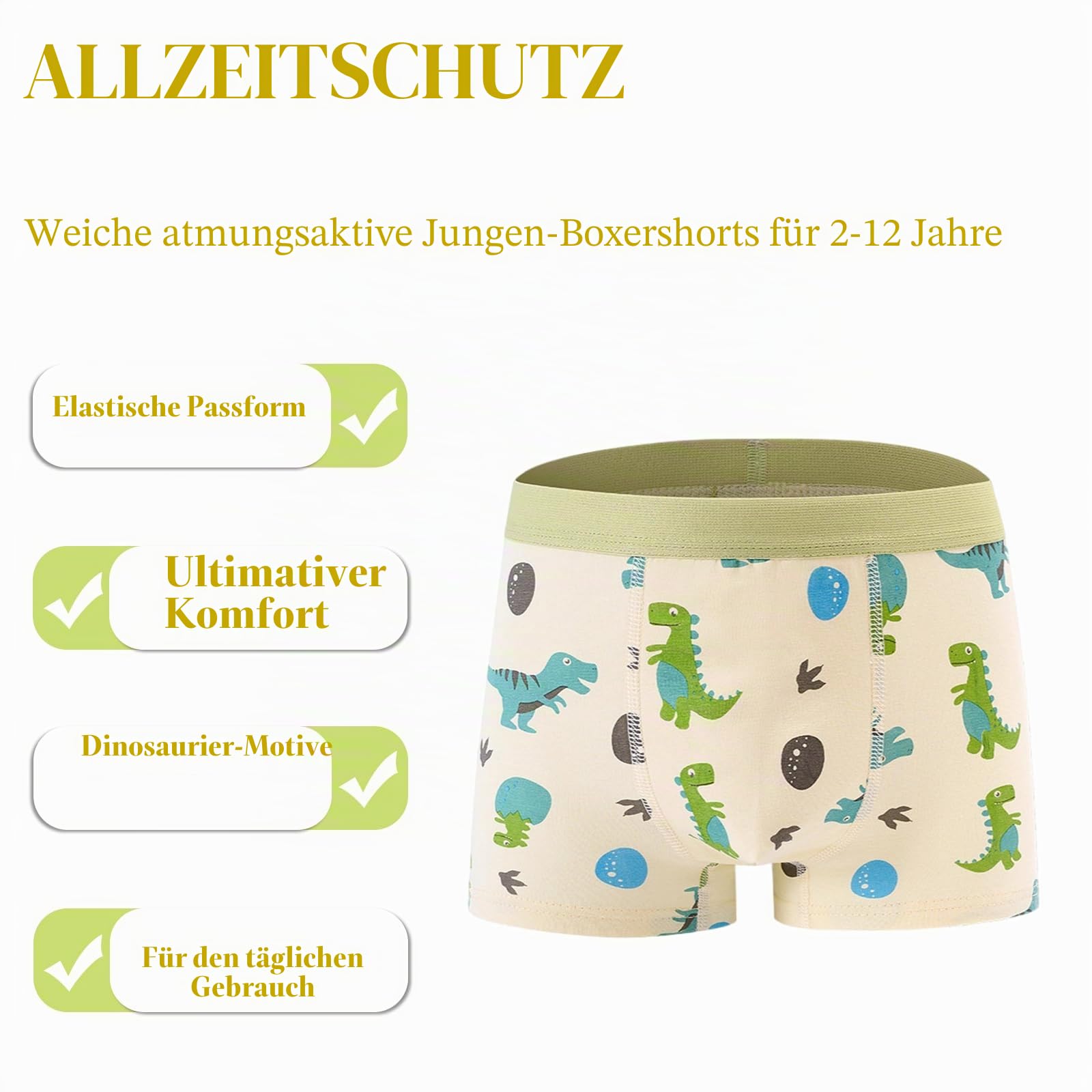 Boxershorts für Jungen Weiche Bequeme Boyshorts Dinosaurier Muster Boxershorts Unterwäsche 12er-Pack, 2–12 Jahre