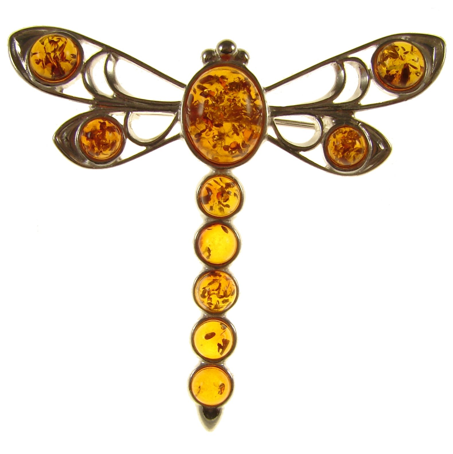 Baltic amber and sterling silver 925 cognac dragonfly brooch pin