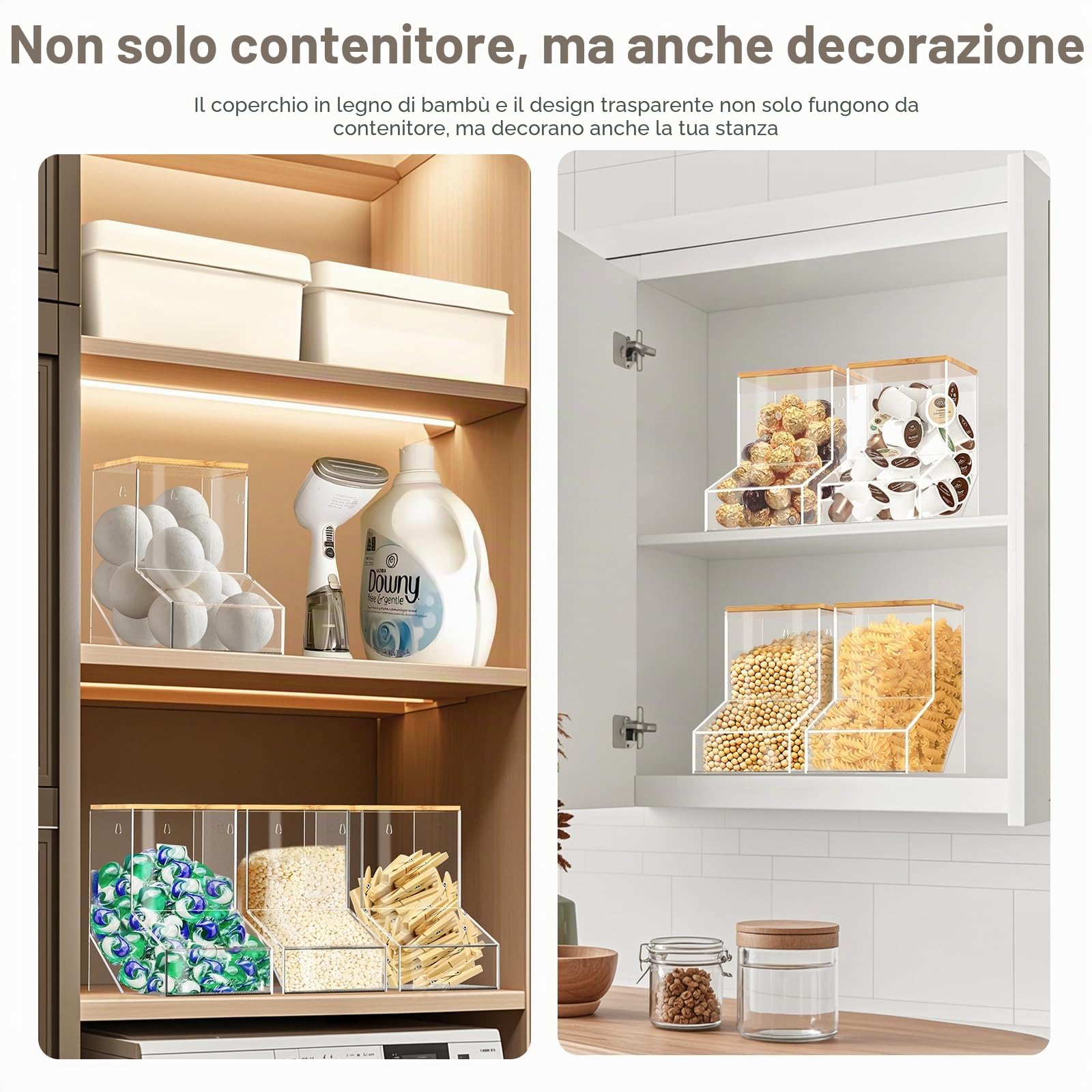 JYPS Confezione da 2 contenitori per bucato, dispenser per caramelle in acrilico con 2 coperchi, supporto o parete per detersivo per bucato, dispenser per lavanderia, cucina, capsule di caffè/capsule