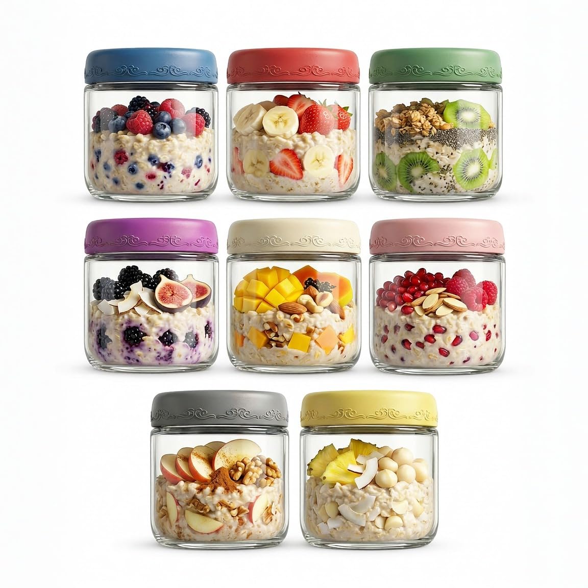 DicraoLea 10oz 8Pack Glass Overnight Oats Jars