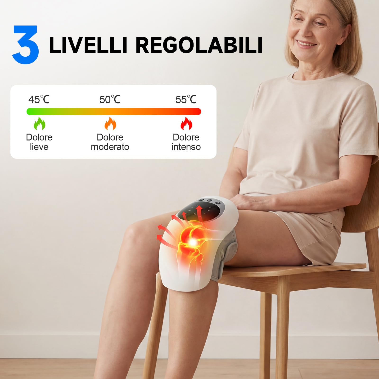 JinsenTGG Massaggiatore per Ginocchia Riscaldato, Vibrazione di Riscaldamento Regolabile e Ciclica Fascia per Ginocchio Completamente Riscaldata 3D per Massaggiatore per Ginocchia, Spalle e gambe
