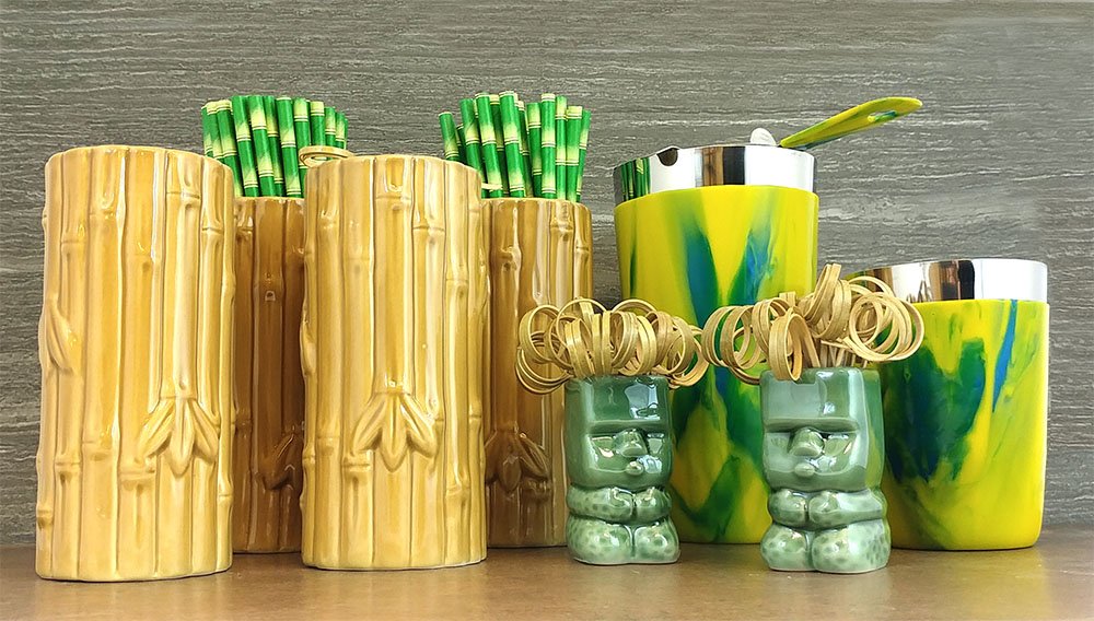 BarConic Tiki Drinkware Bar Set - Bamboo