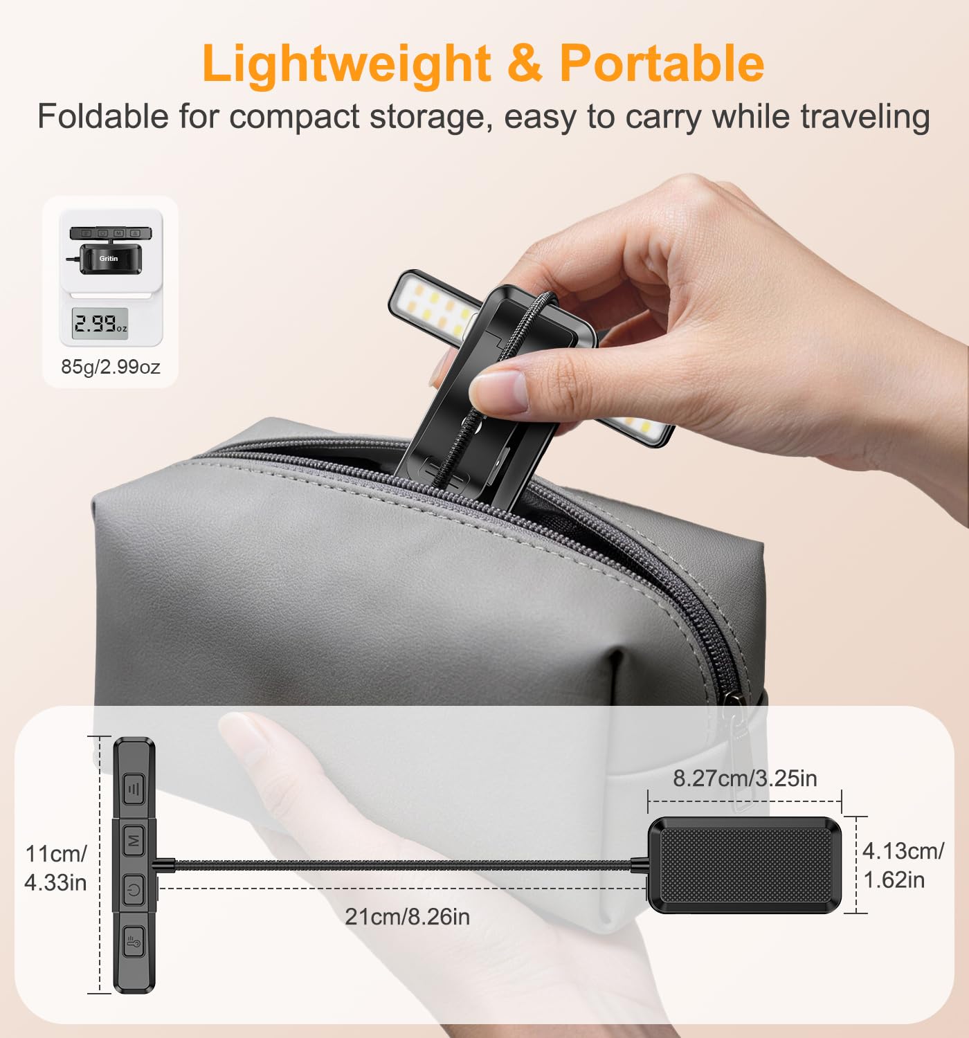 Gritin 2026 Gen 2 Luz Lectura Recargable, 32 LED de Espectro Completo para Protección Ocular, 5 Colores y 5 Niveles de Brillo, Ajustable Haz Ancho/Estrecho, Batería Larga Duración Ideal para leer