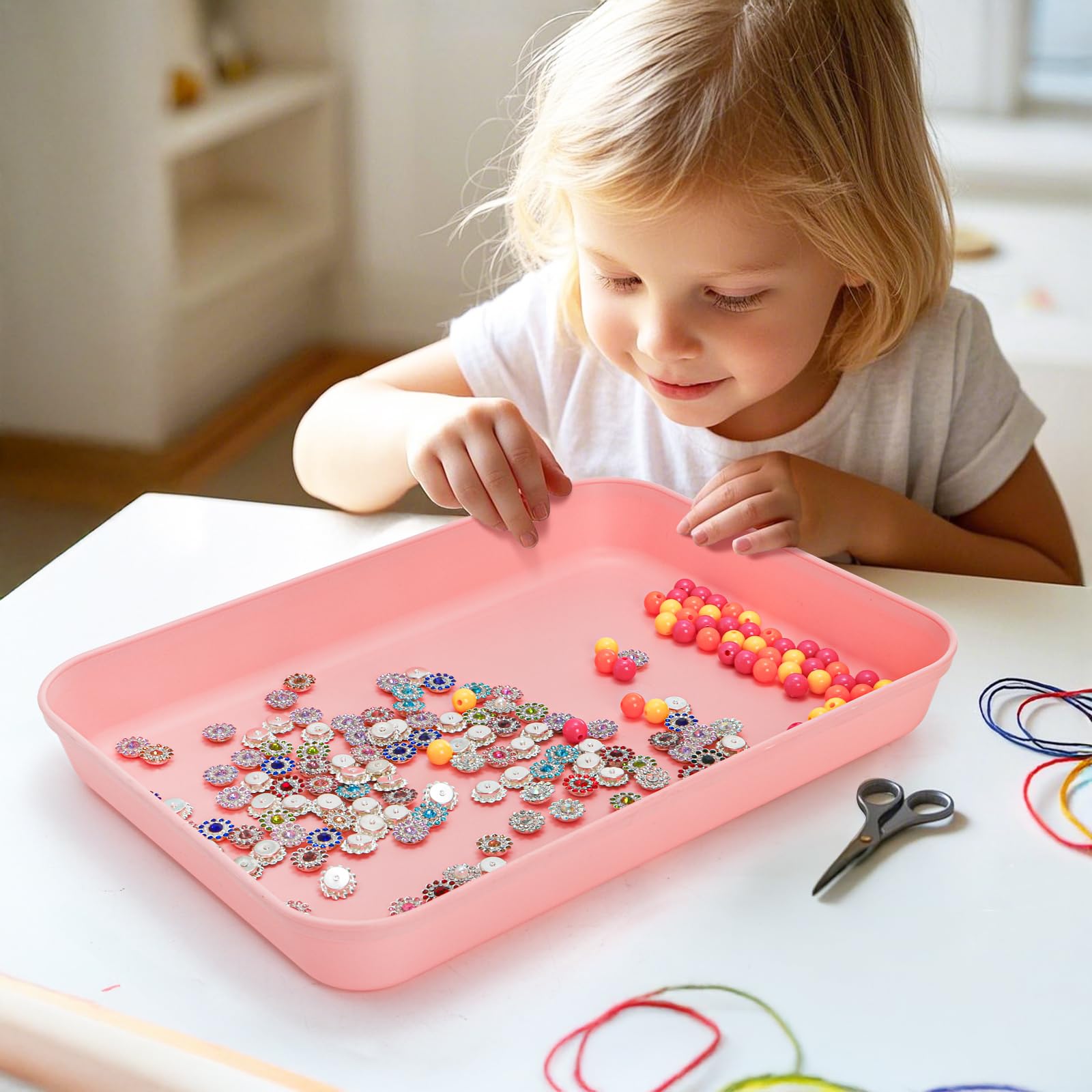 Lyellfe 15 Pack Plastic Art Trays, Deep Activity Sand Serving Trays, Stackable Spill-Proof Cafeteria Platter Crafts Organizer for DIY Projects, Painting, Beads, Jewelry - Image 8