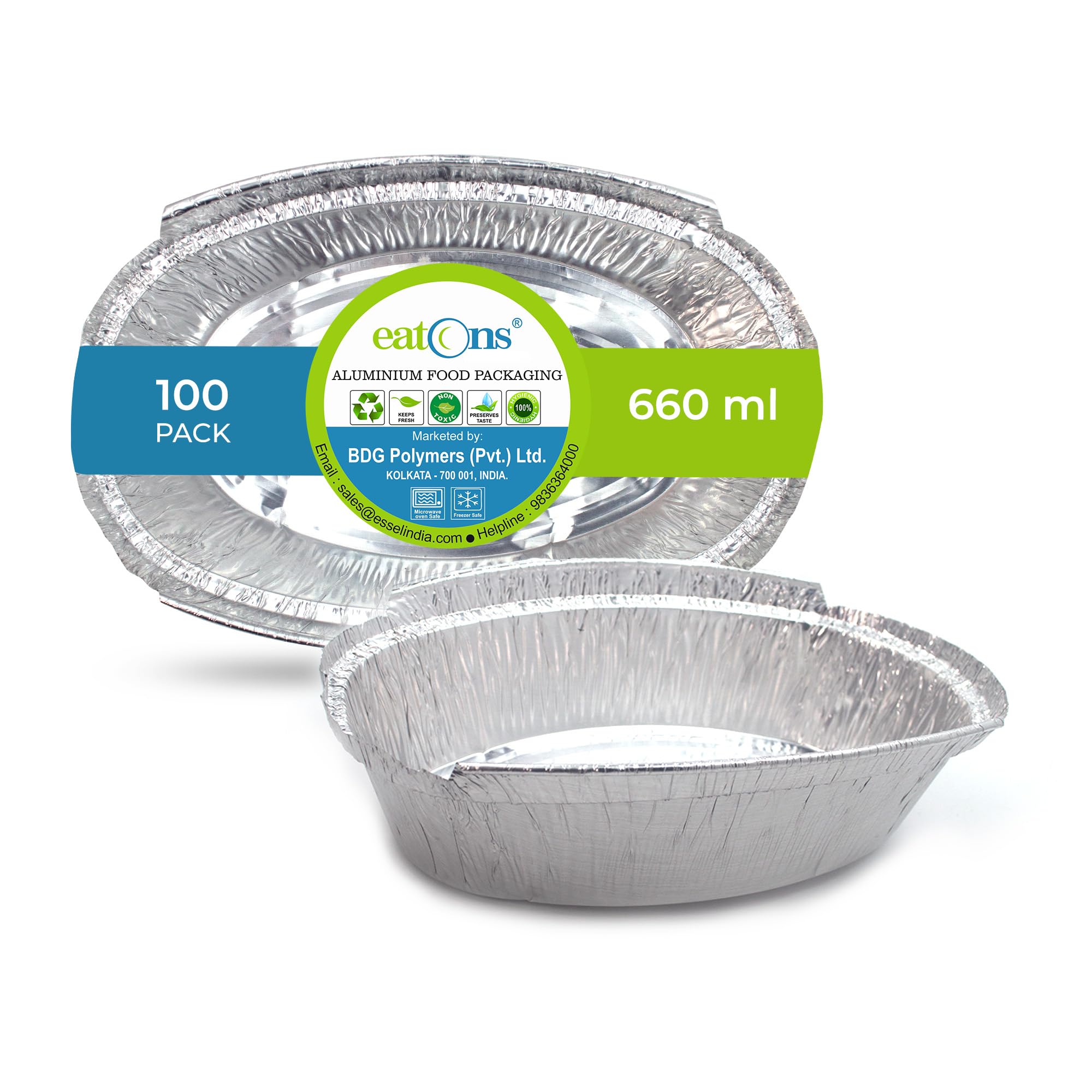 - Aluminium Food Container 660ml Oval [100 Pack] | Durable, Leak-Proof, Eco-Friendly Foil Trays for Food Storage, Takeaway, Catering, and Meal Prep