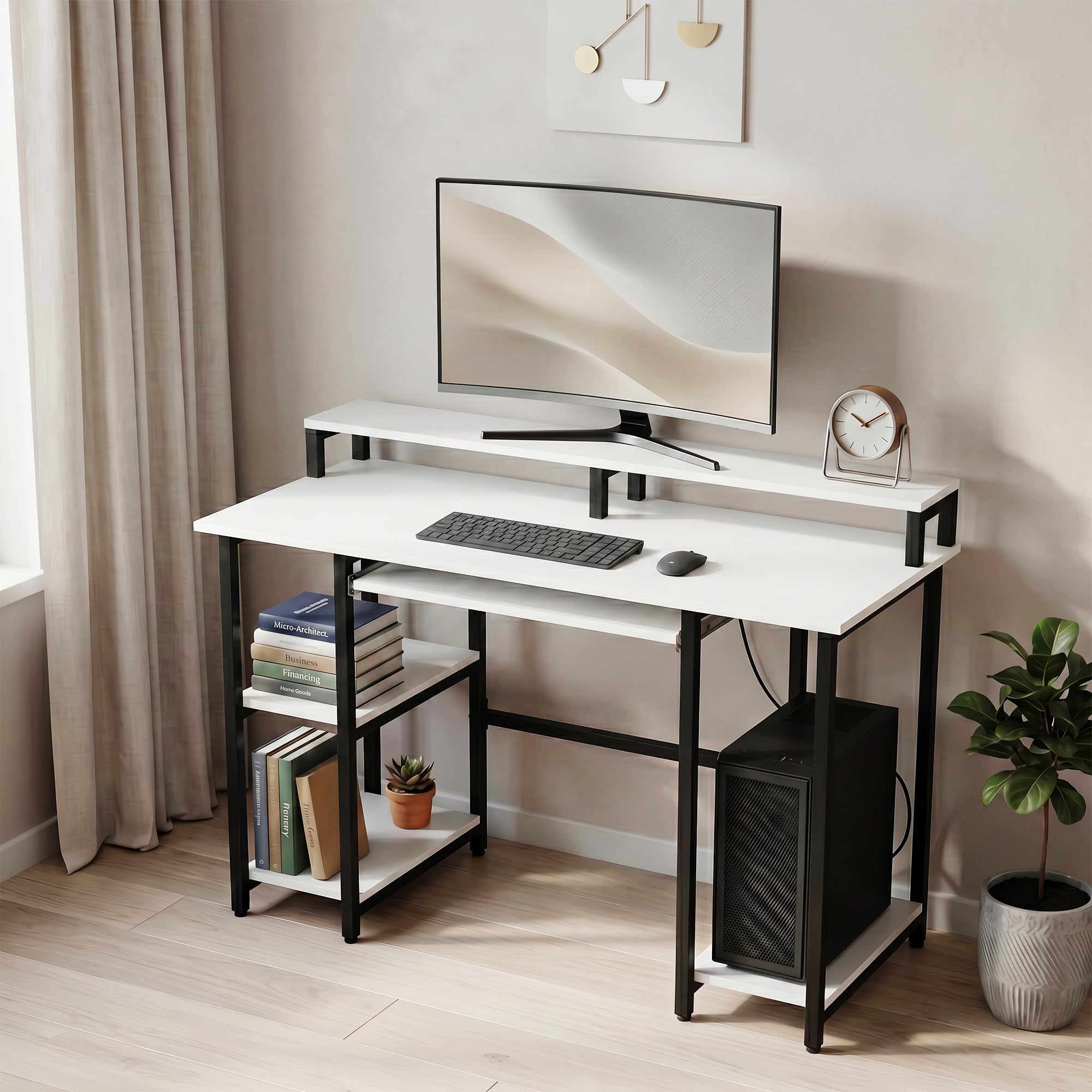 Green Soul Venture Office Table for Home | Computer Table for Home pc with Keyboard Tray, Monitor Riser | 3-Years Assurance | Frosty White | Installation Provided-image-36