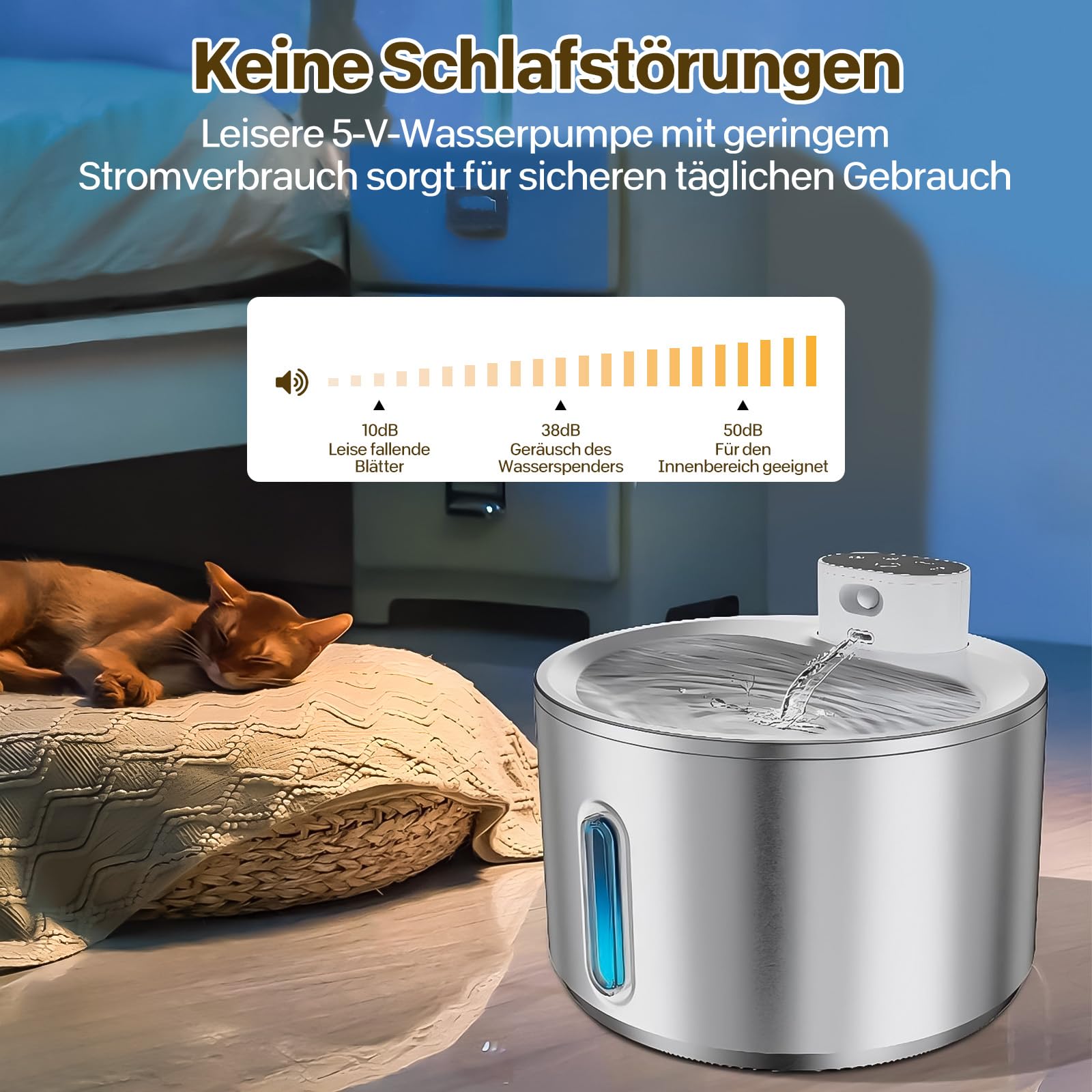 Fontana per gatti senza fili con rilevatore di movimento, 4200 mAh, alimentata a batteria, 4,1 l, in acciaio inox, per gatti con pompa dell'acqua silenziosa, fontana per acqua per gatti facile da
