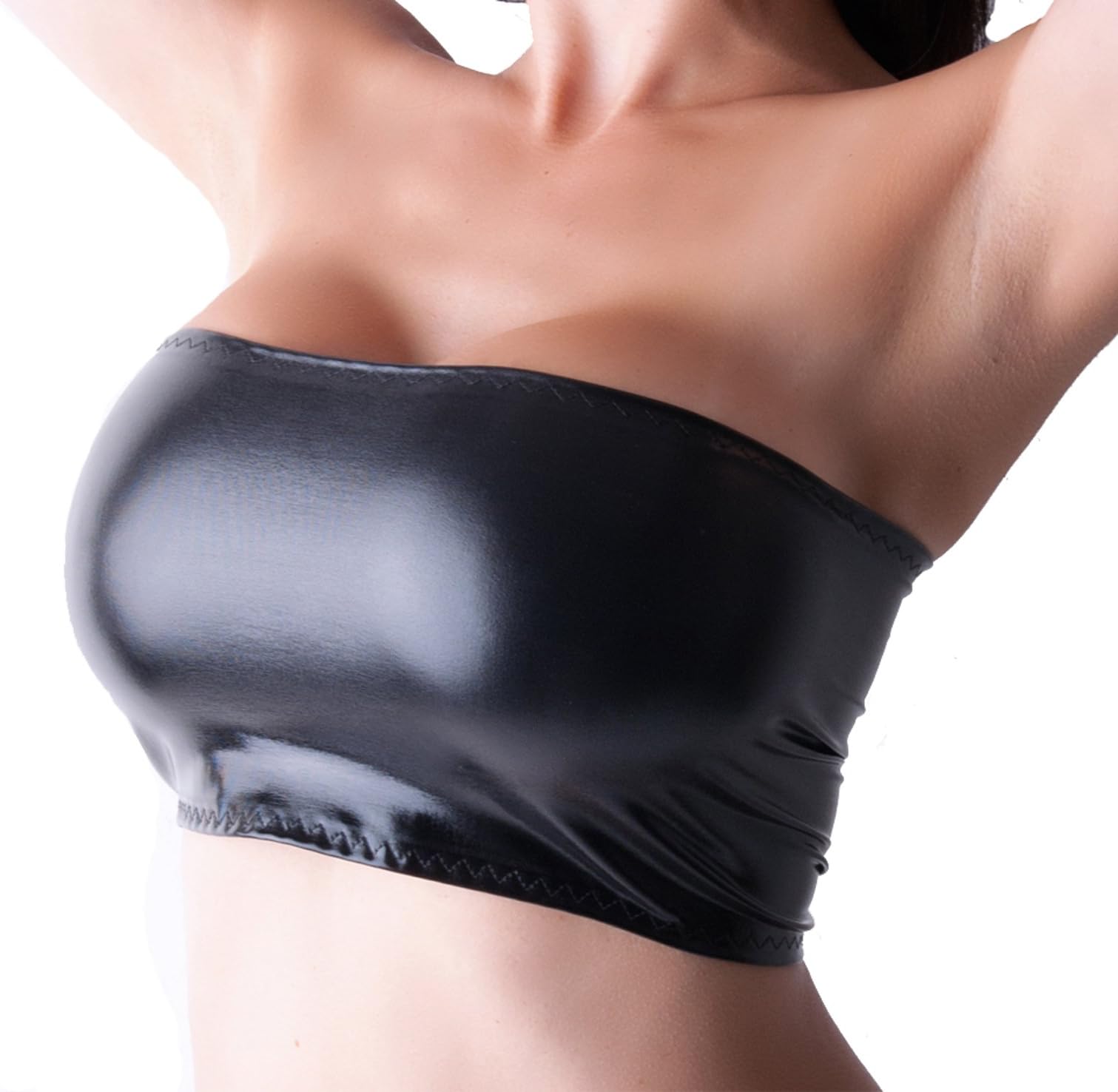 Fantasystore B33 Black Wet Look PVC Lycra Boob Tube Mini Bra Top No Support