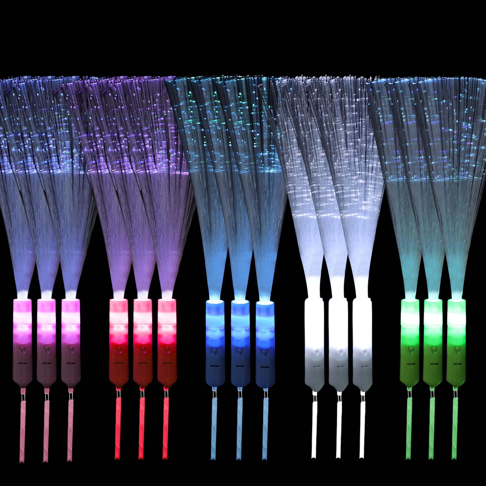 15Pcs Fiber Optic Wands, LED Glow Sticks Party Pack, Light Up LED Glow Wands Sticks, Concerts Birthday Party Supplies (15Pcs)