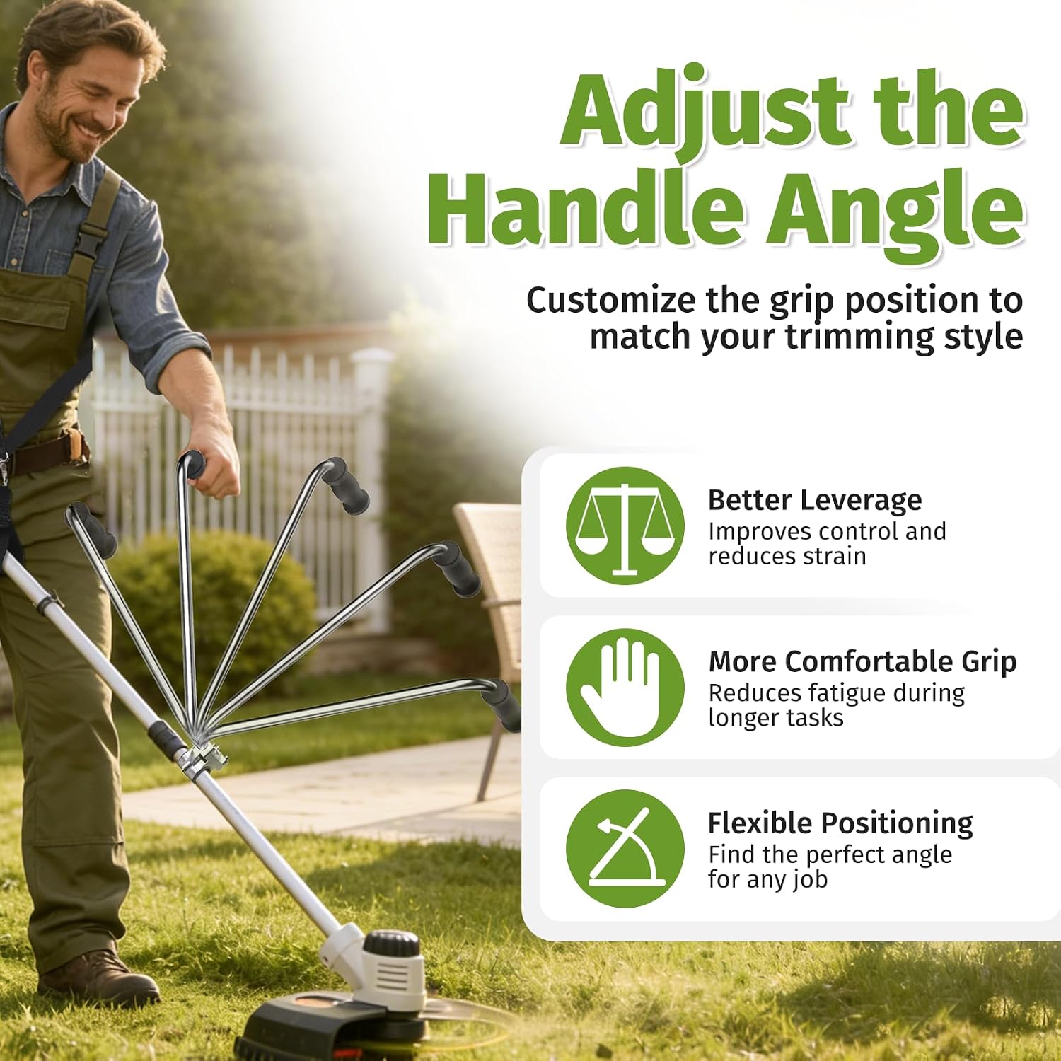 Weed Eater Handle with Shoulder Strap, Ergonomic Weedeater Handle Extension, Back Saver Trimmer Handle for String Trimmer, Lawn Care, Yard Work & Edging