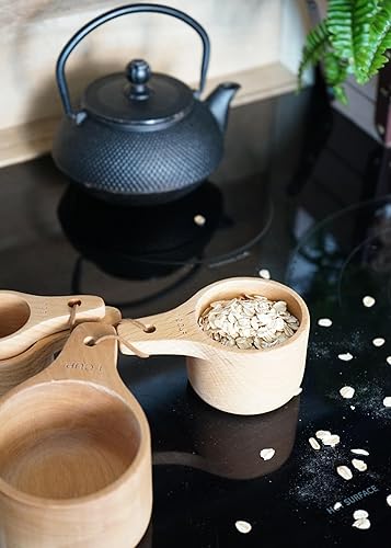 Miniatura 6 de Nacterra Tazas y cucharas medidoras de madera, ecológicas, de madera natural reutilizable, 4 tazas medidoras, 4 cucharas medidoras, juego de 8