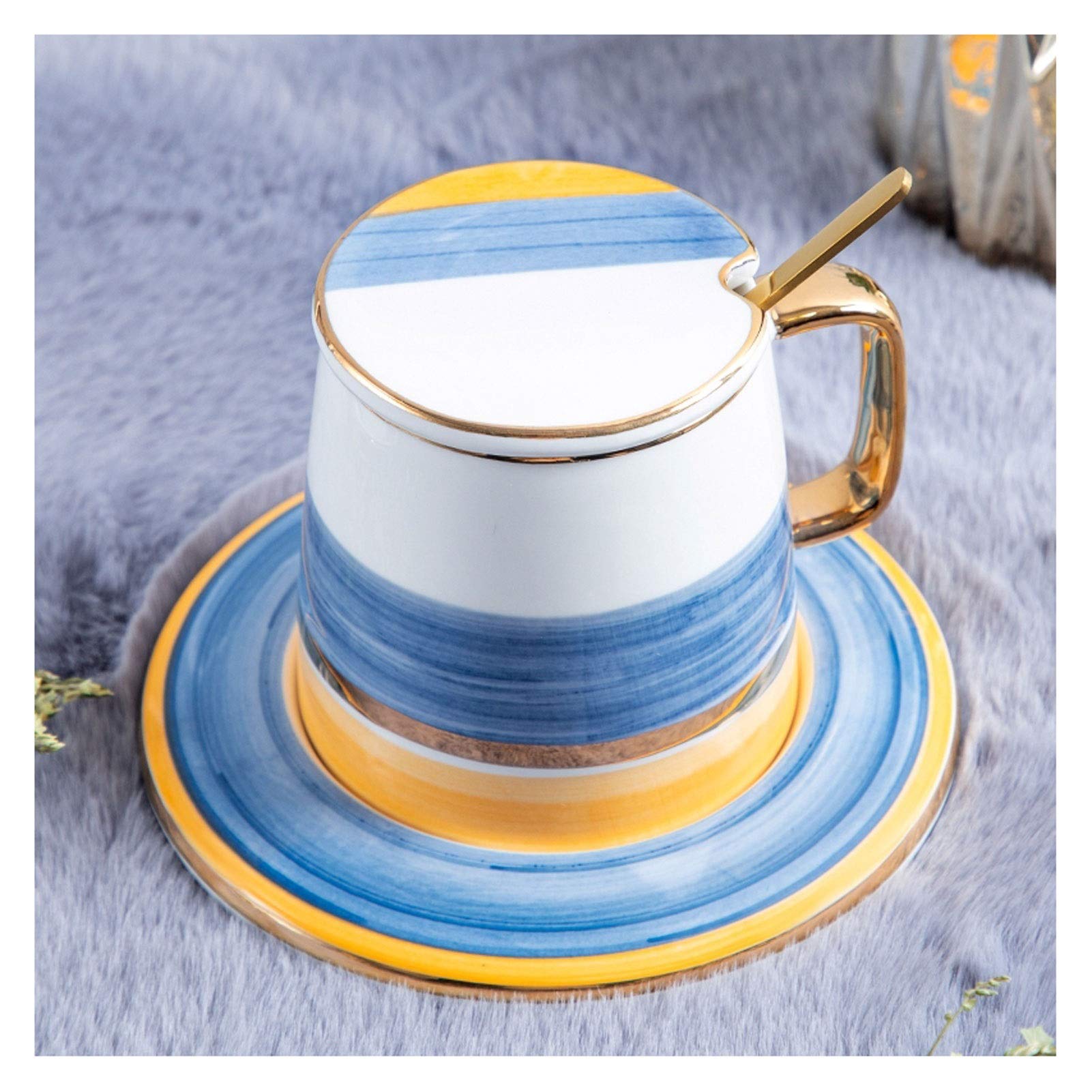Kaffeetasse Kleiner Luxus-Tasse der europäischen Stil-Tasse Unterglasur-Kaffeetasse Handgemalte zweifarbige Kollegen-Keramik-Tasse mit Deckel und Löffel, die erste Wahl for Familien Teetasse ( Color :