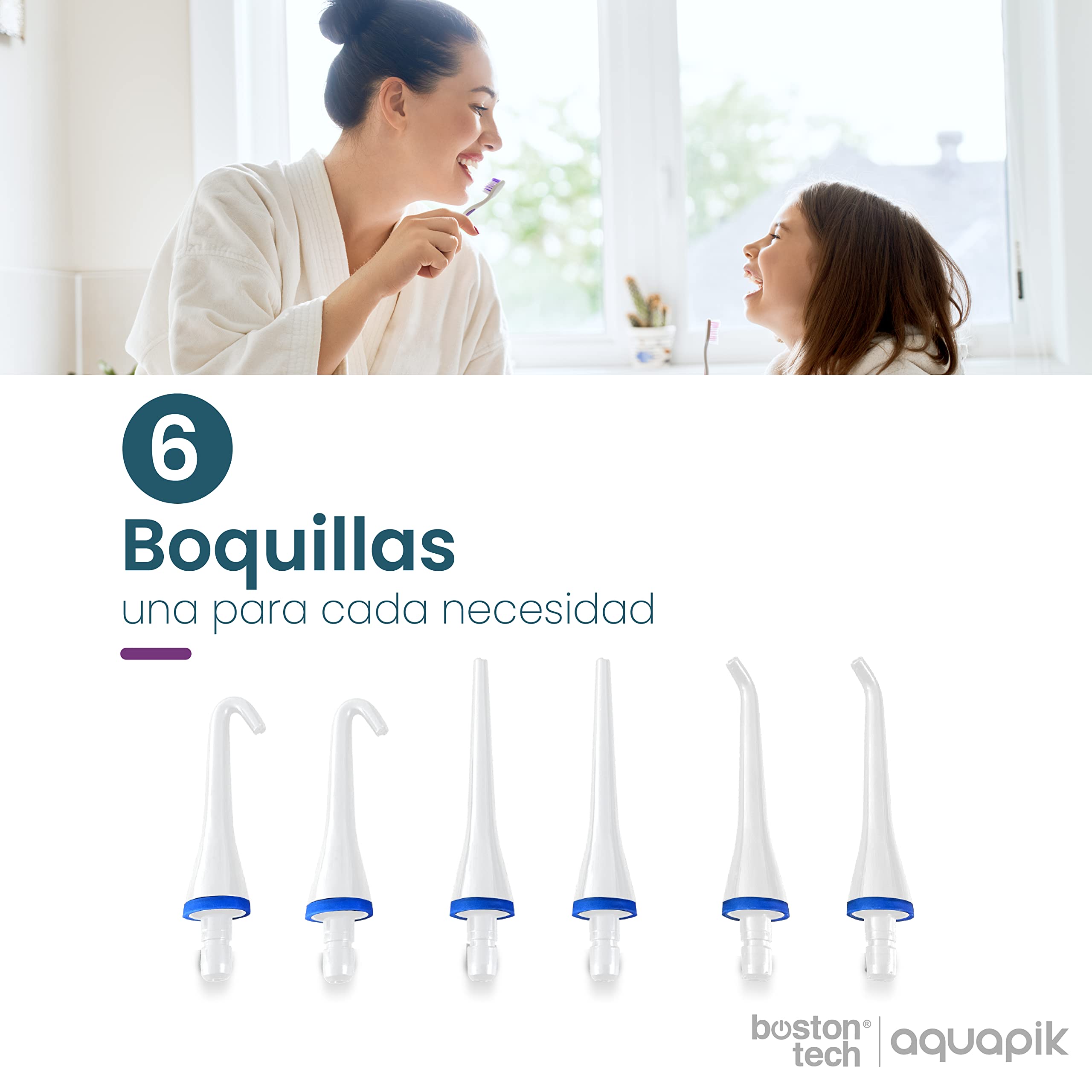 Aquapik 500, Irrigador Bucal Portátil con Diseño Único Deformable Tanque de Agua removible. Irrigador Dental Recargable para Viajes y Oficina.6 boquillas, 4 modos, Impermeable IPX7 (Blanco)