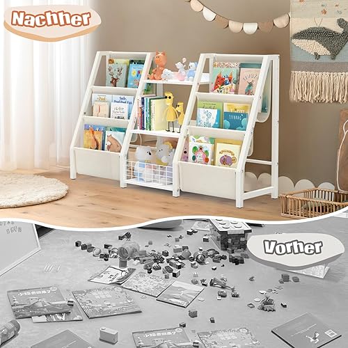 Vista 2 de BORISI Estantería infantil y almacenamiento de juguetes, estantería de 3 niveles para niños, estantería Montessori para habitaciones de niños