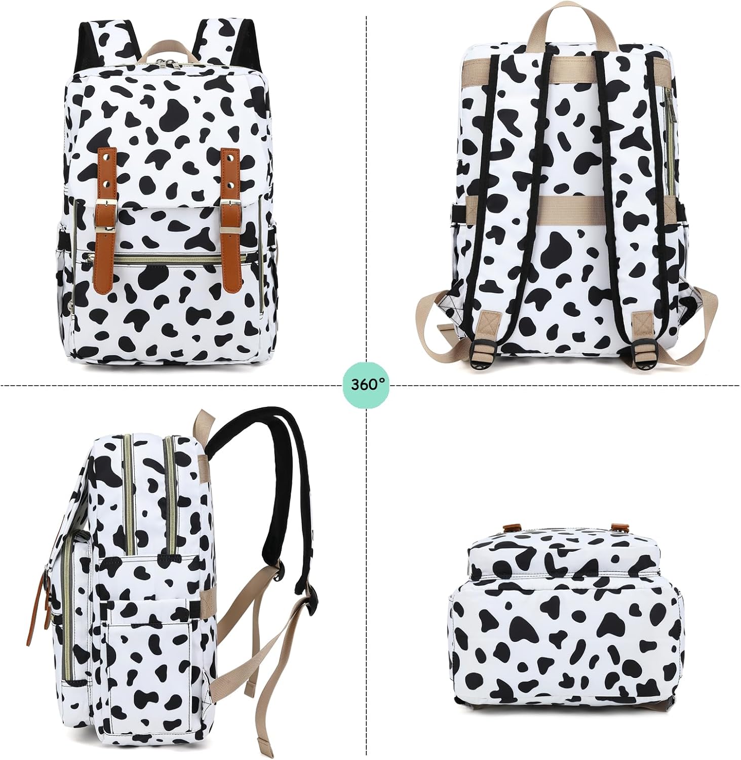 Fuyicat Cow Print Laptop Backpack for Women Men Travel Business Work, Girls Boys School Backpack College Bookbag Fit 15.6 Inch Notebook - Image 5