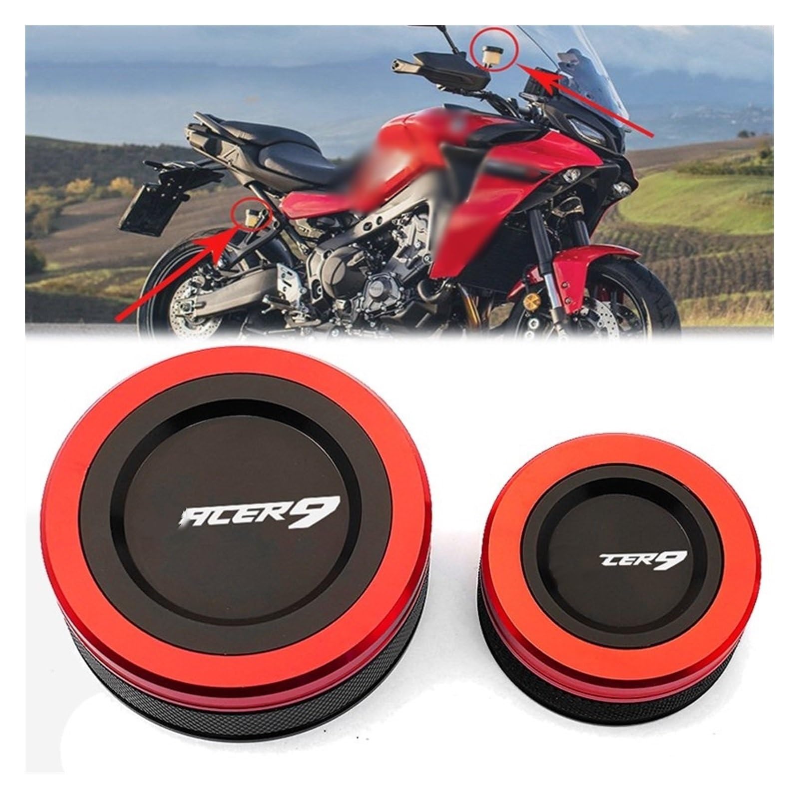 Accessori per serbatoi Per Yamaha TRACER 9/GT 2021 2022 Parti Del Motociclo Anteriore E Posteriore Tappo Serbatoio Liquido Dei Freni Cilindro Master Copertura(Red)