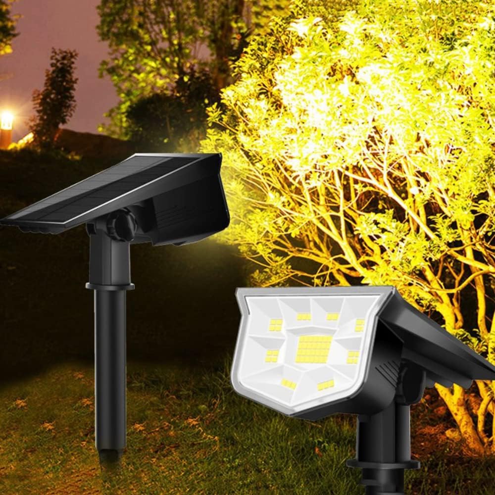 Riloer 2 piezas 2W 56LED Focos solares para jardín, luz de pared súper brillante para exteriores, grado impermeable IP68, luces solares para exteriores, modelo colorido blanco / blanco cálido / RGB
