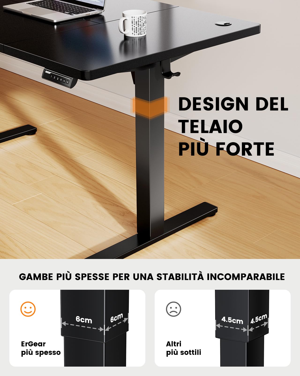 ErGear Scrivania elettrica regolabile in altezza, 160 x 80 cm, portata 100 kg, con motore senza spazzole avanzato, funzione silenziosa, robusto telaio in metallo