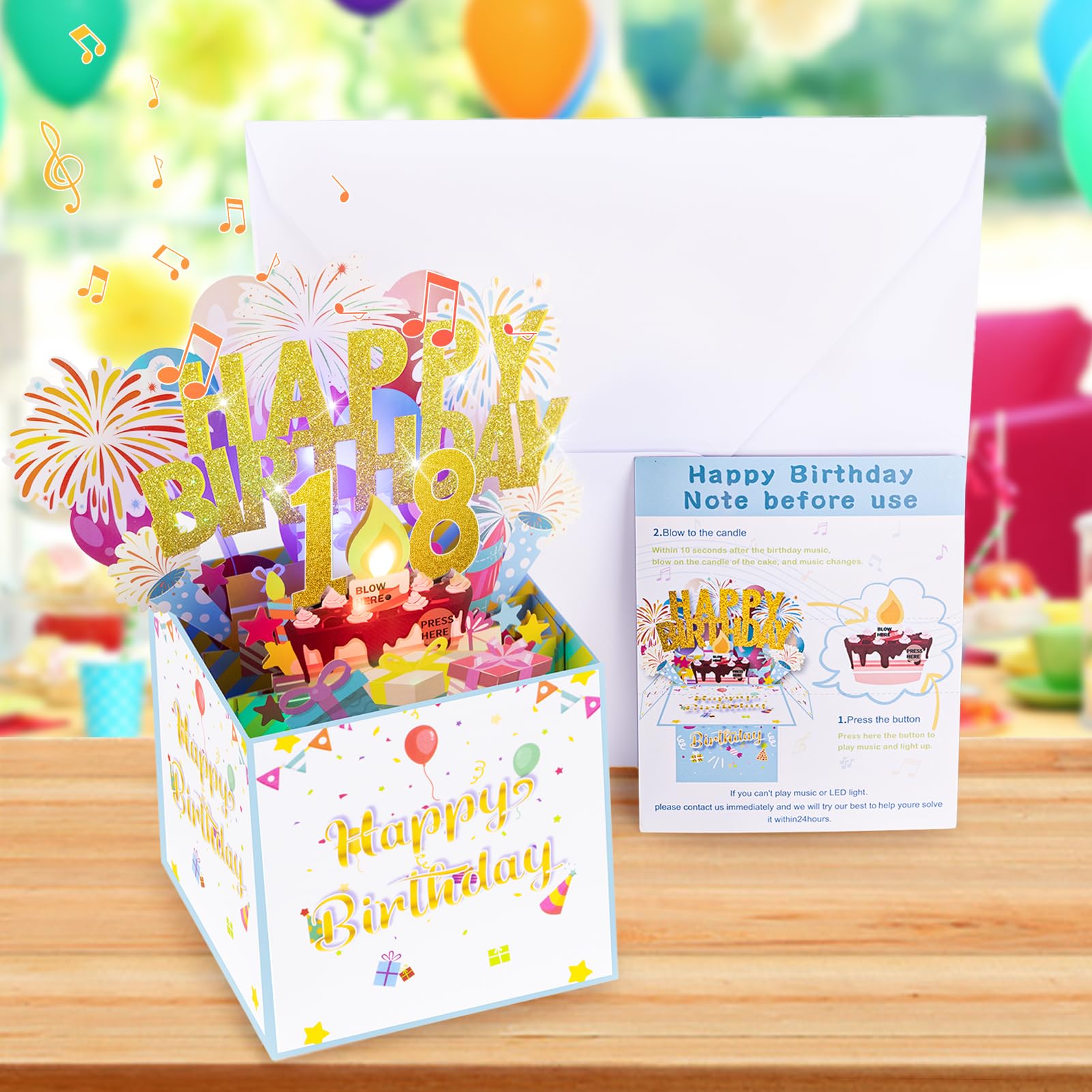 Gumry 3D Musical Birthday PopUp Card With Blowable LED Light Candle And ...