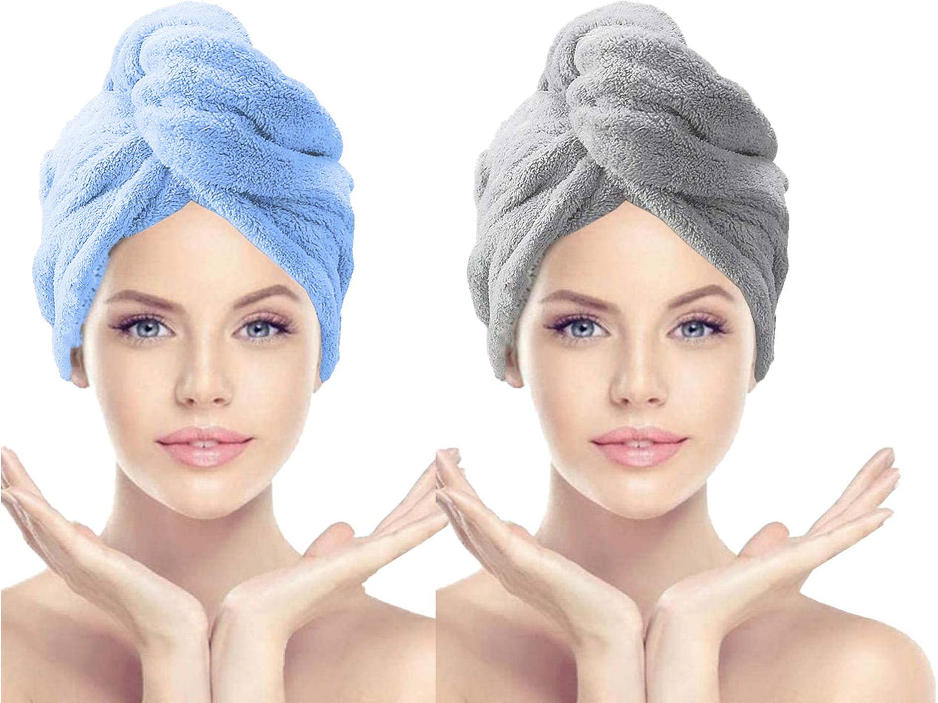 MIDASTRA FASHION® Sky and Grey Hair Towel WRAP Microfiber Absorbent Towel Hair-Drying Magic Hair WRAP Towel Super Quick-Drying Towel Hair Dry Cap Salon Towel(Sky-Grey) 2