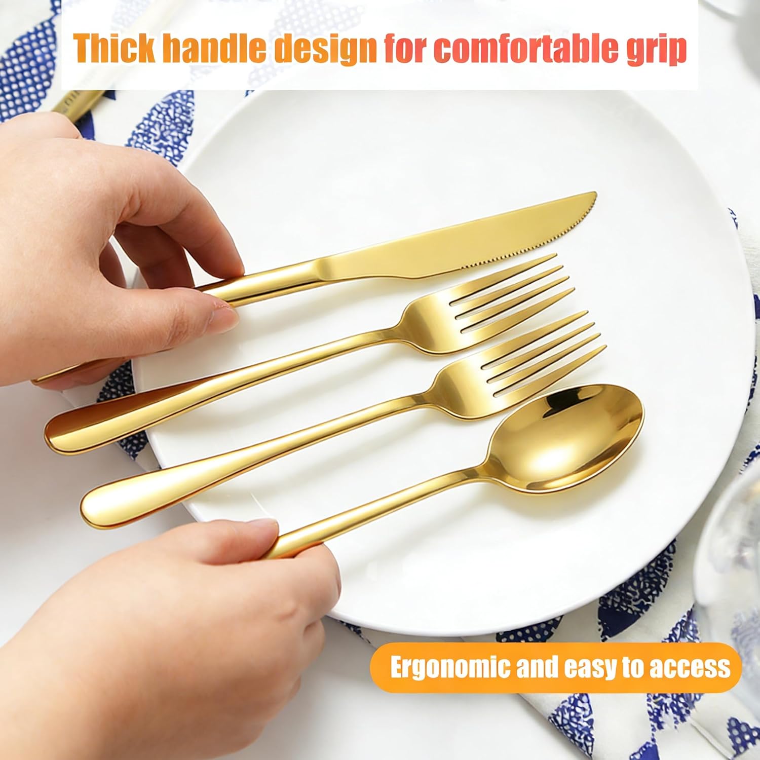 60-Piece Gold Silverware Set for 12 – Stainless Steel Flatware Set with Dinner Forks, Salad Forks, Spoons, Knives & Teaspoons, Luxury Gold Cutlery Set, Dishwasher Safe Utensils for Wedding & Parties