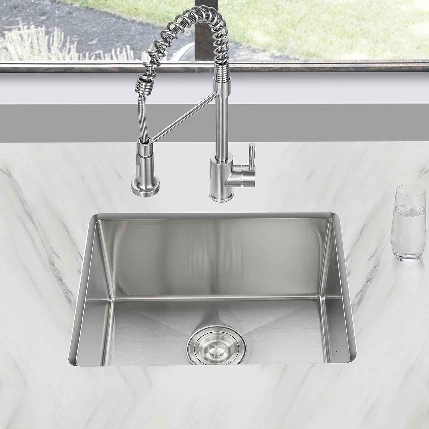 23 inch Undermount Kitchen Sink, 23x16 Inch Single Bowl Kitchen Sinks Undermount, 18 Gauge Stainless Steel 9 Inch Deep Sink Handmade Kitchen Sink, Brushed Nickel