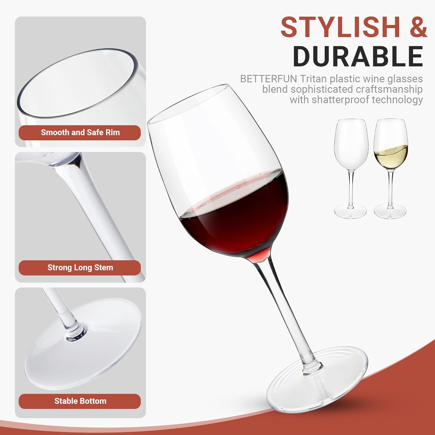 Tritan-Plastic Floating Red Wine Glasses for Pool Set of 2, 12.5 oz Holiday Drinkware Durable Wine Glasses with Long Stem, Ideal for Home, Party, Wedding, Beach - Image 3