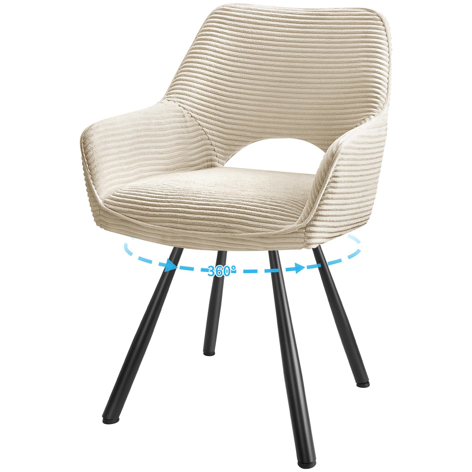 JIJIAN 1er Set Esszimmerstuhl Drehbar mit Armlehne, Drehbar 360°, Küchenstuhl, Moderner Polsterstuhl mit Stoffrückenlehne für Küche, Esszimmer, Schlafzimmer, Beige