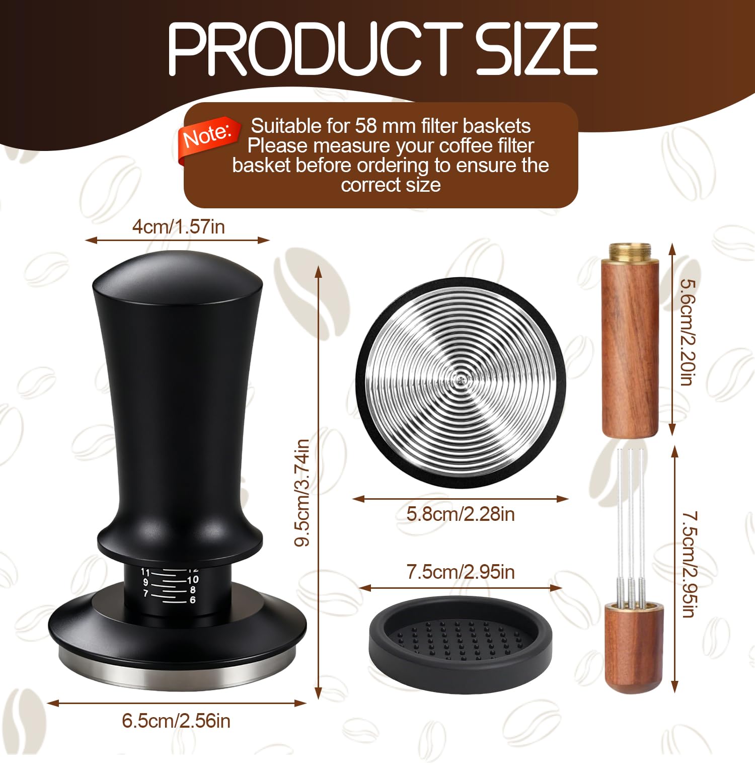Pressino per Caffe da 58 mm Tamper Caffe Kit con Mini Ago WDT Tool e Pressa Caffè Tappetino Tamper 58mm Base Filettata e Molla Regolabile Pressino per Caffè Espresso Accessorio per Barista Caffetterie