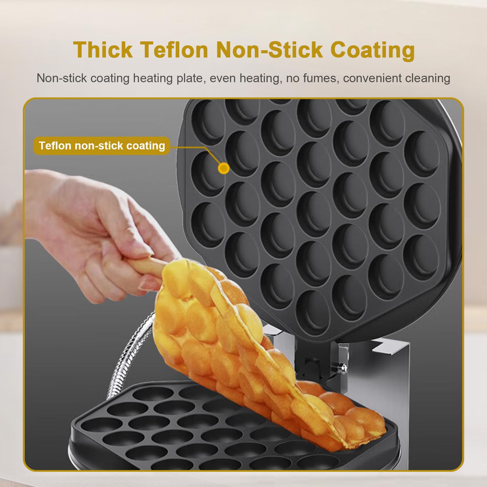 Nueva Gofrera De Burbujas con Rotación De 180°, Doble Calentamiento Y Temporizador Ajustable (0-9 Min), Gofrera Profesional Tipo Huevo, Bandeja Antiadherente De Teflón,SingleHead