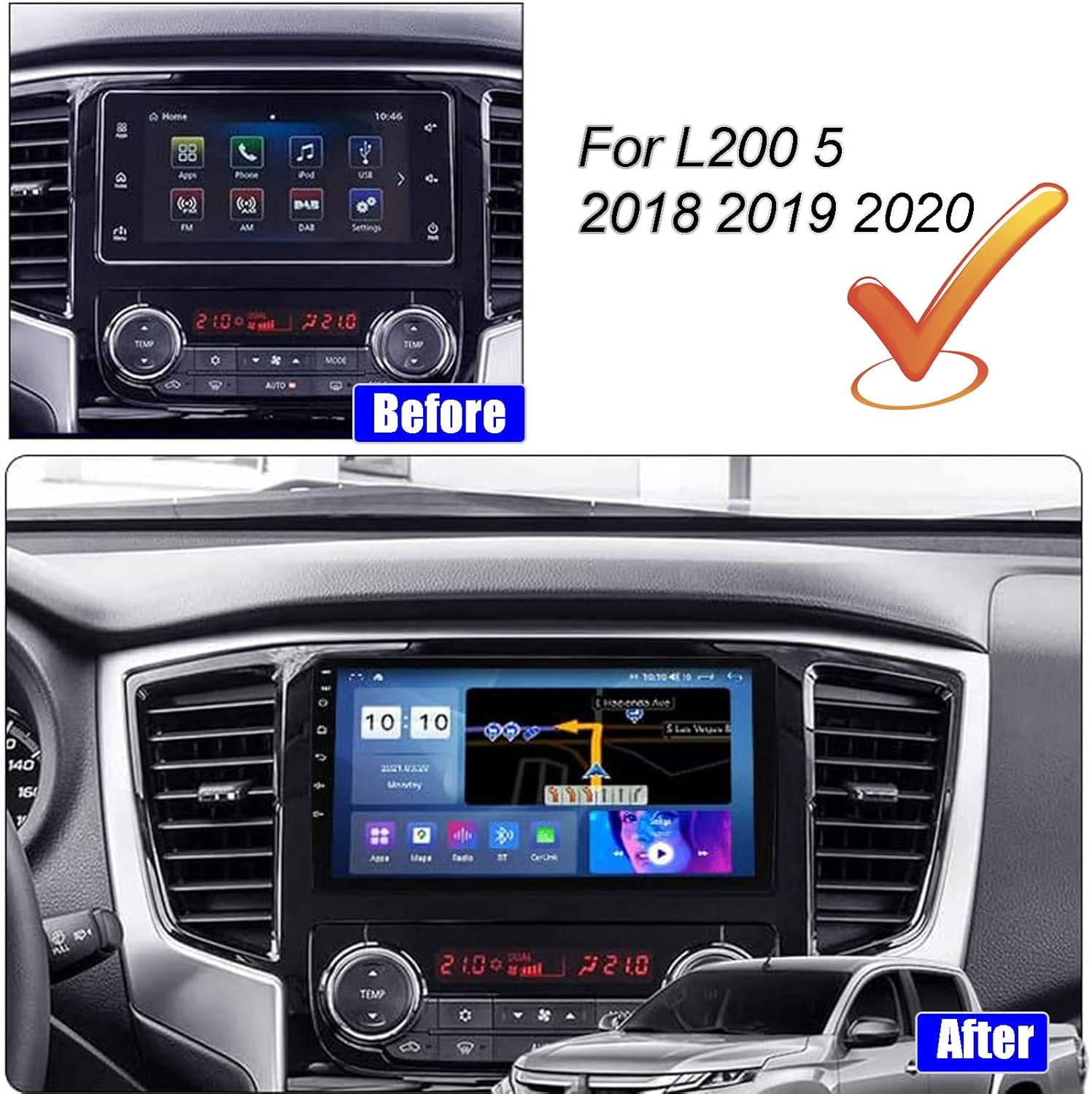Double Din Android 11 Car Stereo RDS FM Car Radio for L200 5 2018 2019 2020 with 9 inch Touch Screen DVD Multimedia Player with Rear Camera WiFi BT Carplay DSP GPS