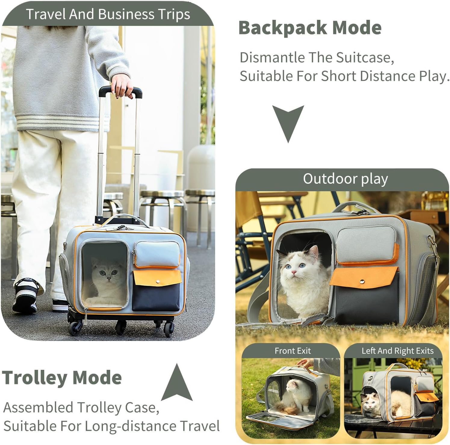 Rolling Pet Carrier with Wheels,Foldable Dog Carriers for Small Dogs and Cats,Removable Cushion,Dog Travel Carrier with Telescopic Handle and Shoulder Strap,Airline Approved Pet Travel Bag