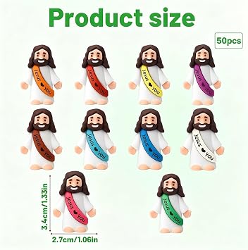 Mini Jesus Figures, Religious Decorative Ornaments and Church Activity Decorations, Set of 50 Mini Figures with Assorted Colours for Faith Gatherings and Baptism Ceremonies