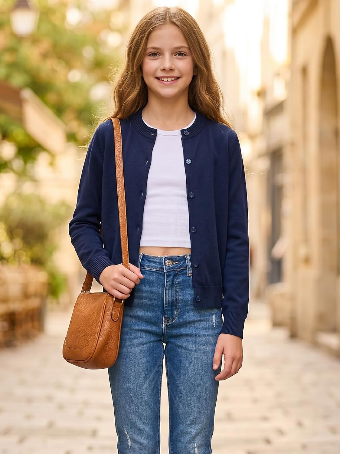 V FOR CITY Kids Girls Cardigan Cotton School Uniforms Sweater 6-12 Years image 3