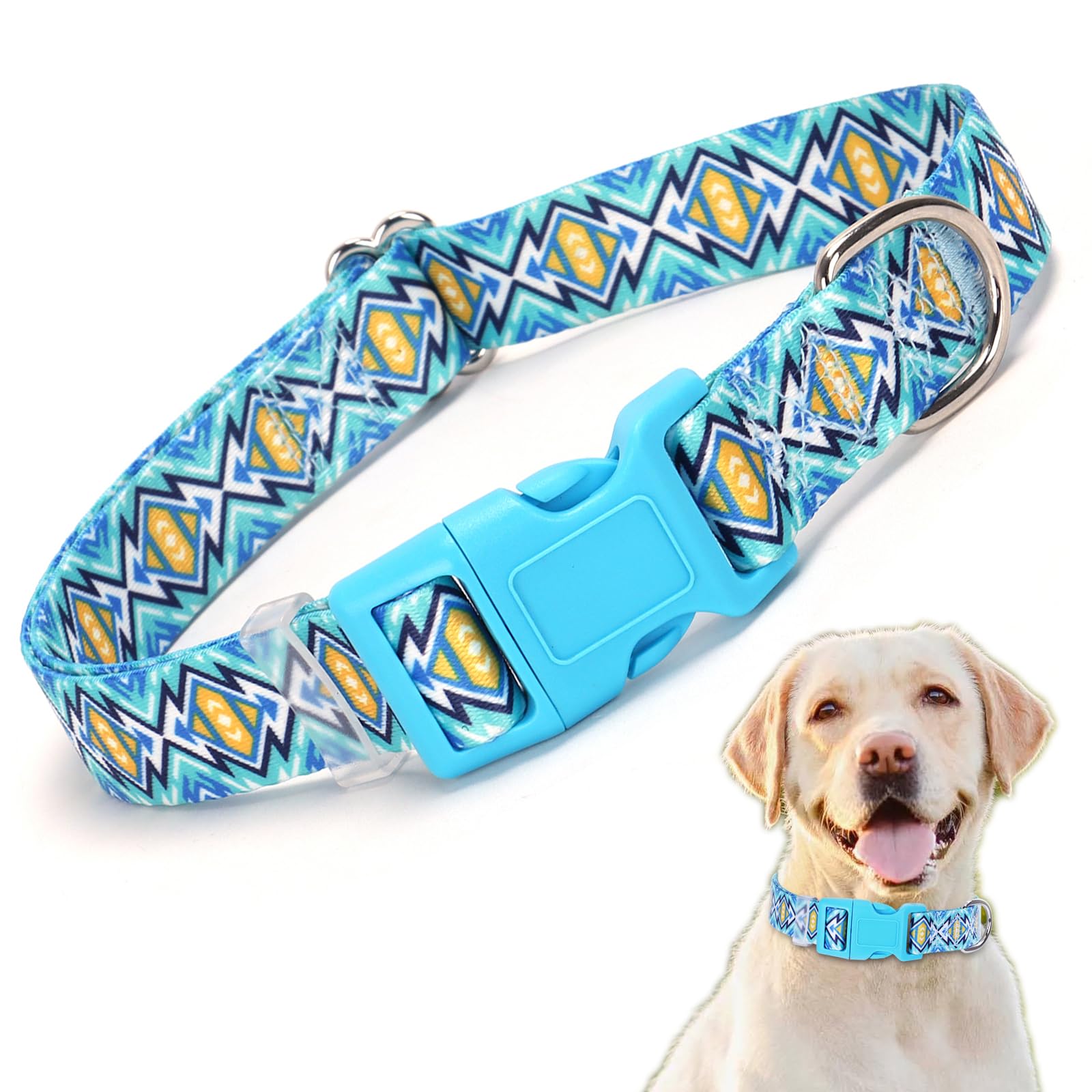 XS Dog Collar Boy, Western Boho Stylish Pattern Design Quick Release Buckle Soft Nylon Male Puppy Collars Adjustable for Xs Small Medium Large Pet