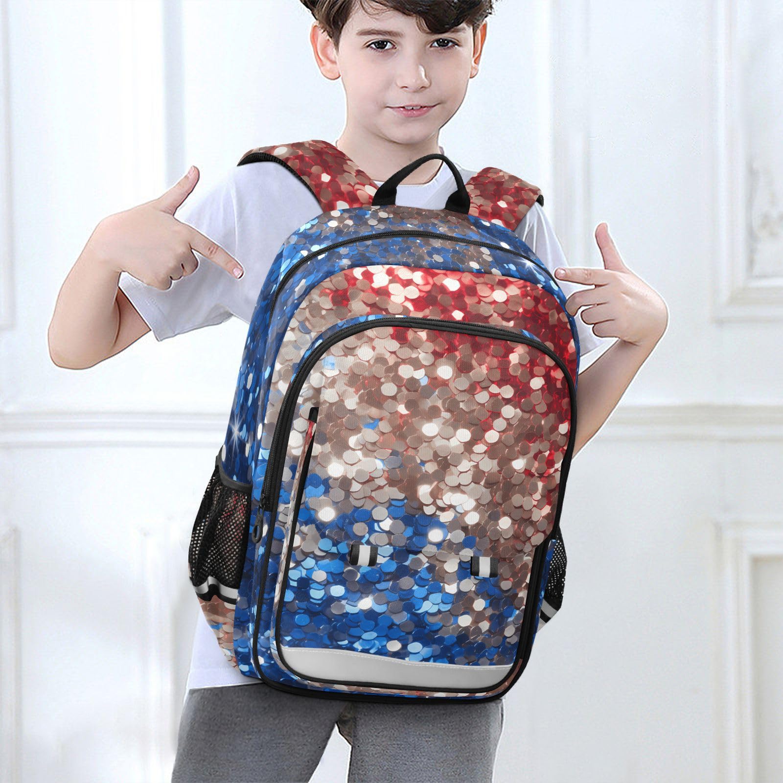 GuoChe Elegante Zaino Scuola Floreale Giallo per Bambini, Blu Rosso Glitter