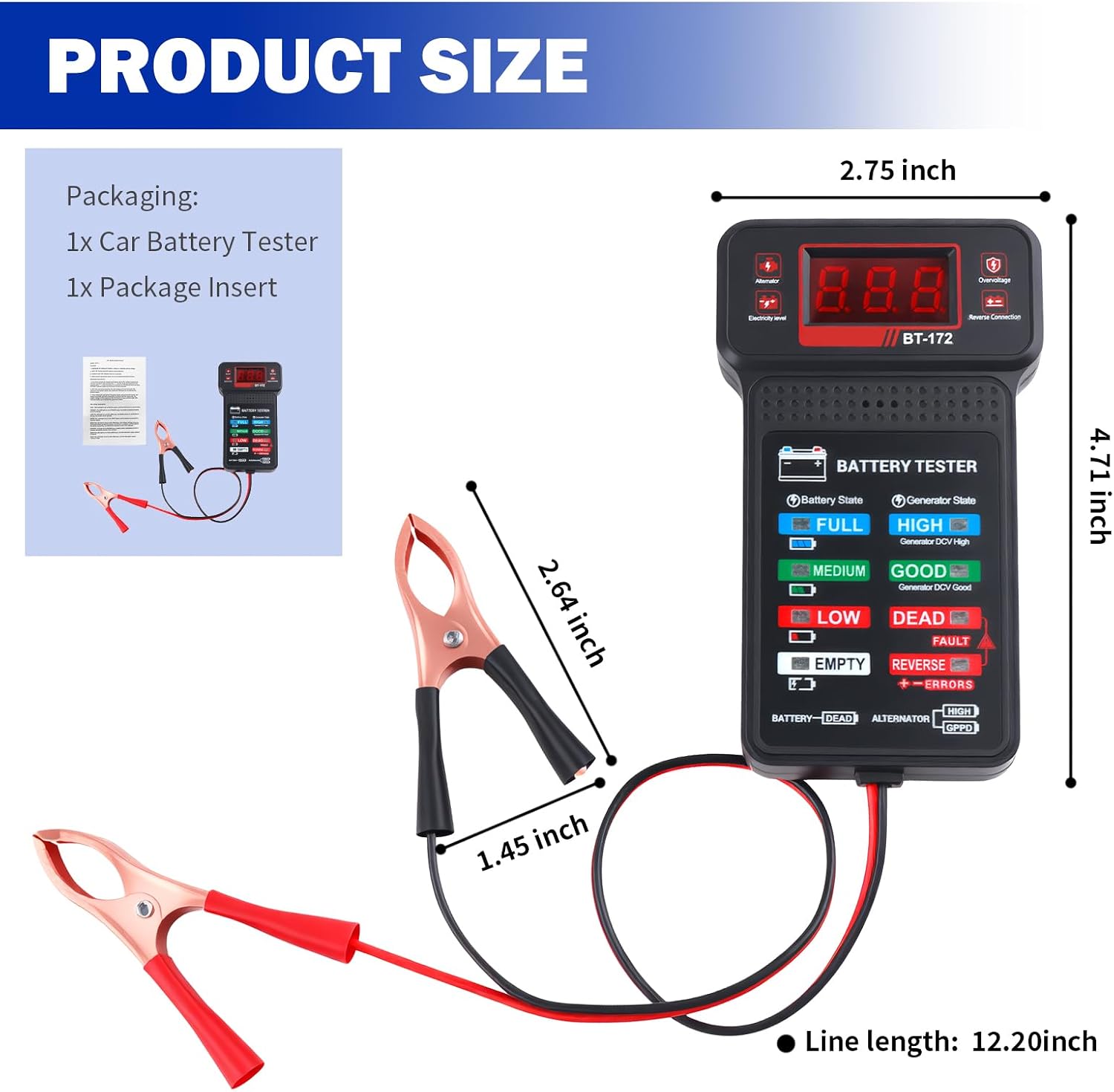 Car Battery Testers with LCD Display & LED Indicators,Battery Load Tester 12v Automotive,Universal Car Batteries Testers and Alternator Tester Cars Tools for 12v Vehicles