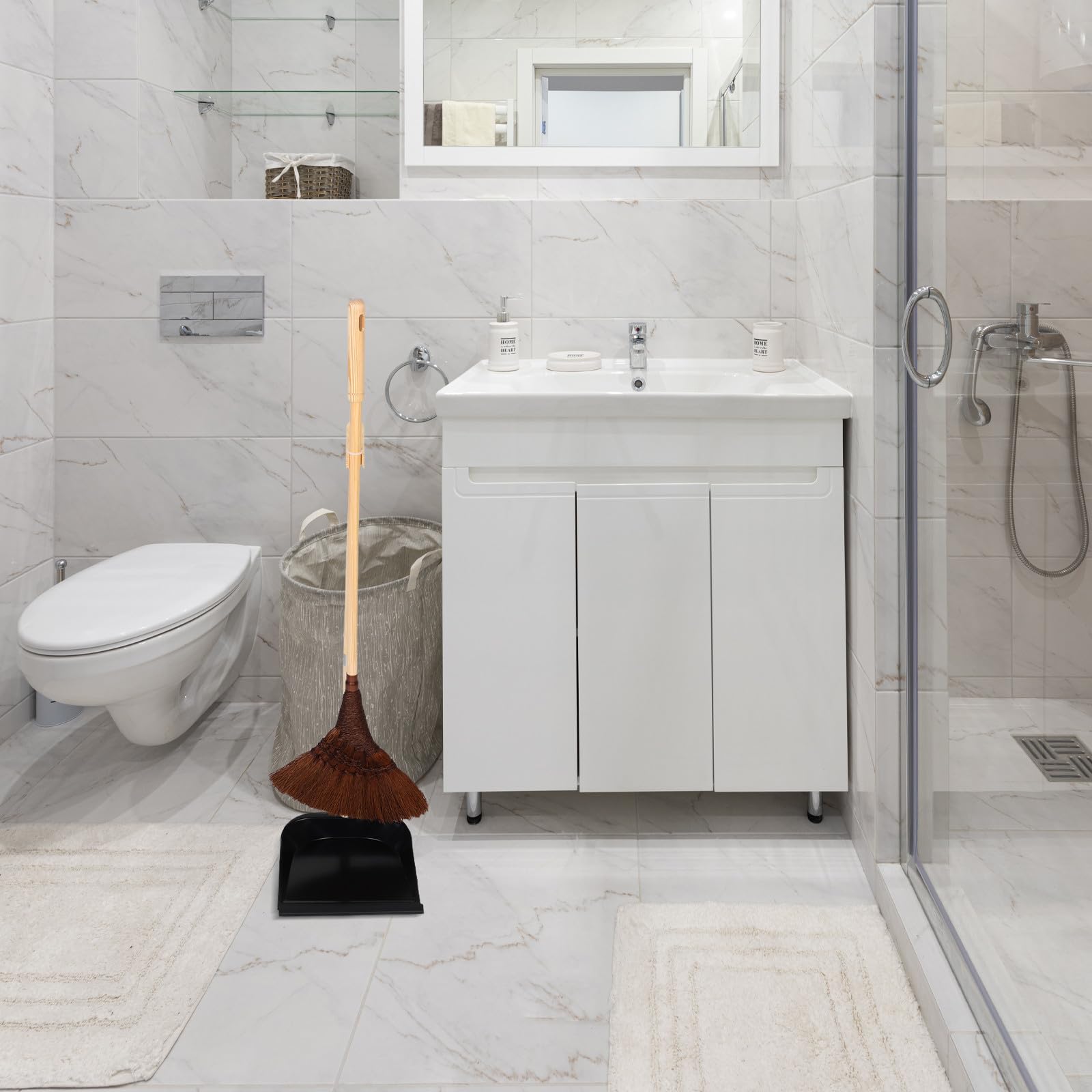 TOYANDONA Escoba y Recogedor de Madera Hechos Mano Cepillo Doméstico para Cocina y Sala Conjunto Antipolvo con Recogedor de Hierro Resistente para Limpieza sin Rayas Pisos de Madera
