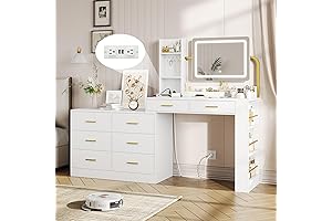 Glamorous White Desk & Vanity Combo: The Perfect Workspace for Makeup and Entertainment