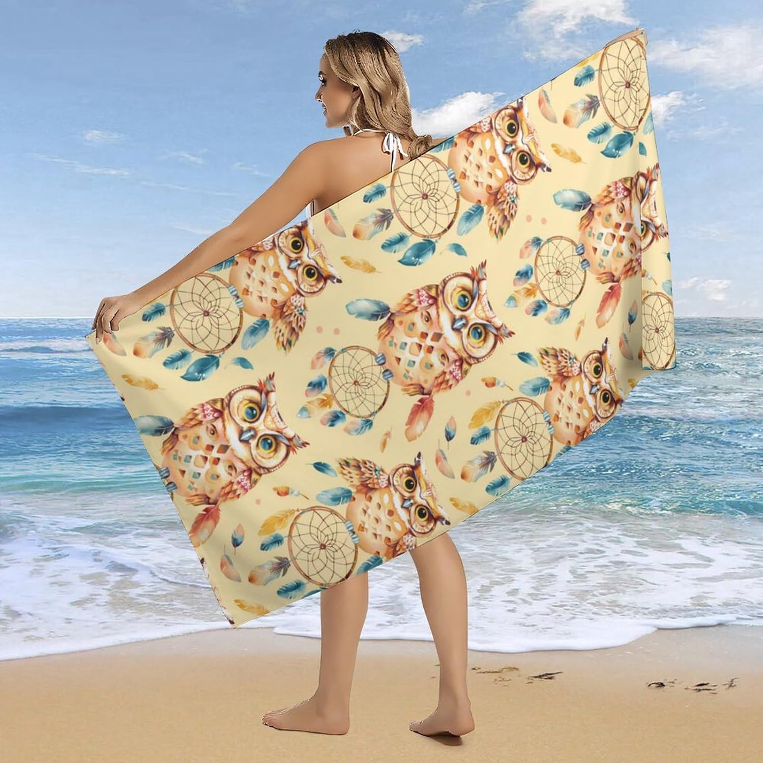 Owl Tribal Dream Catcher Bath Towel Beach Towels Quick Dry Oversized Bath Blanket Highly Absorbent Towel for Women Men 160x80cm