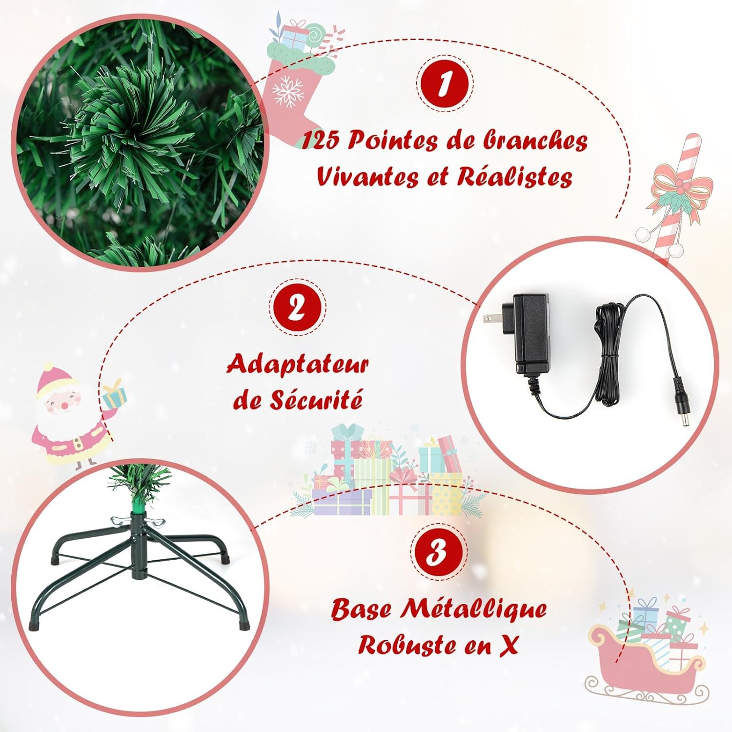 GOPLUS Sapin de Noel Lumineux LED, 120cm Sapin de Noël Artificiel Fibre Optique avec 18 Flocons de Neige Lumières et Etoile Sommet, 125 Branches Touffues, Décoration Noël