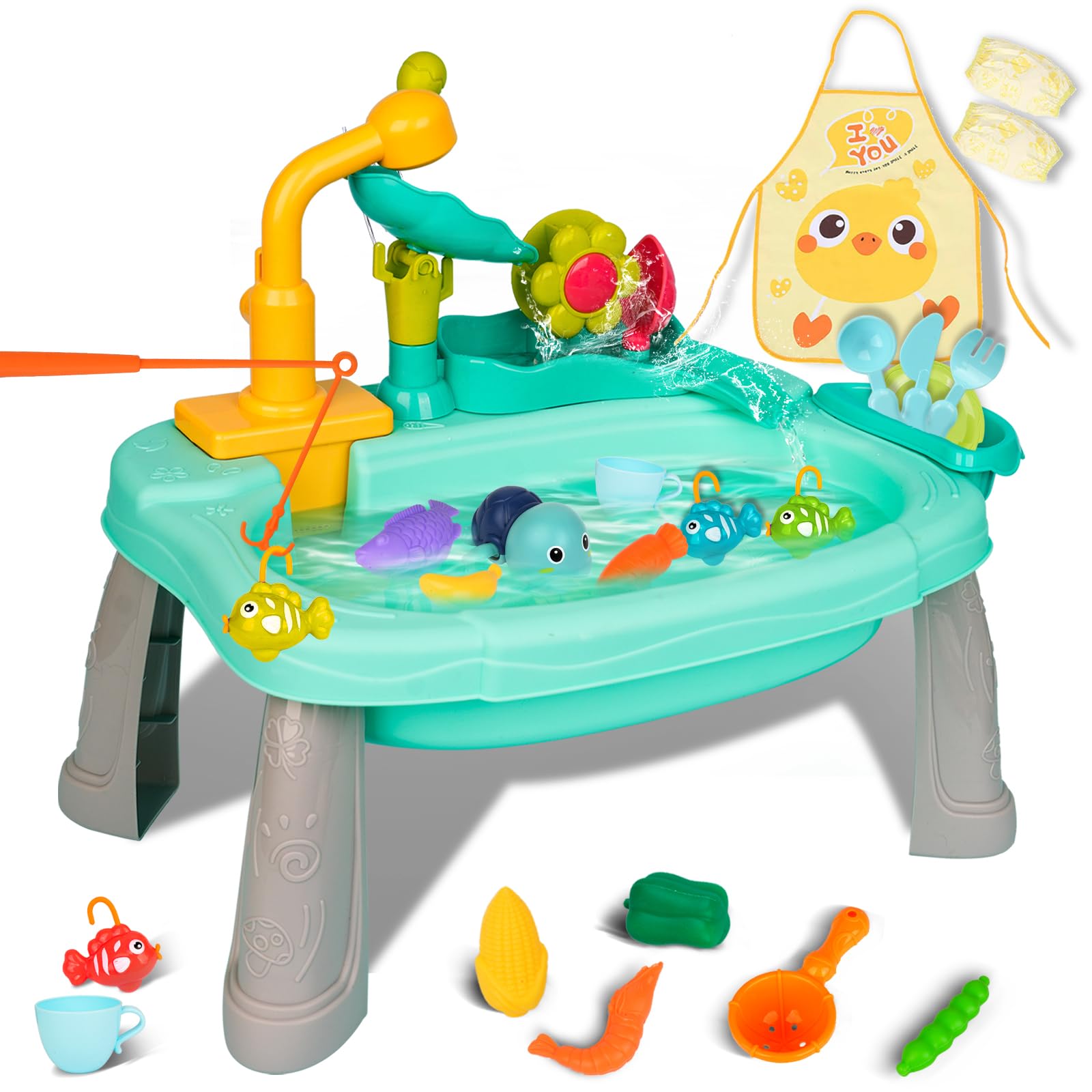 STBEIMEIMY Kids Play Sink with Running Water,Mini Water Table for Toddlers 1-3, Upgraded Faucet and Play Dishes,Children Electric Dishwasher Playing Toy,Kitchen Sensory Toy Sets for Girls and Boys