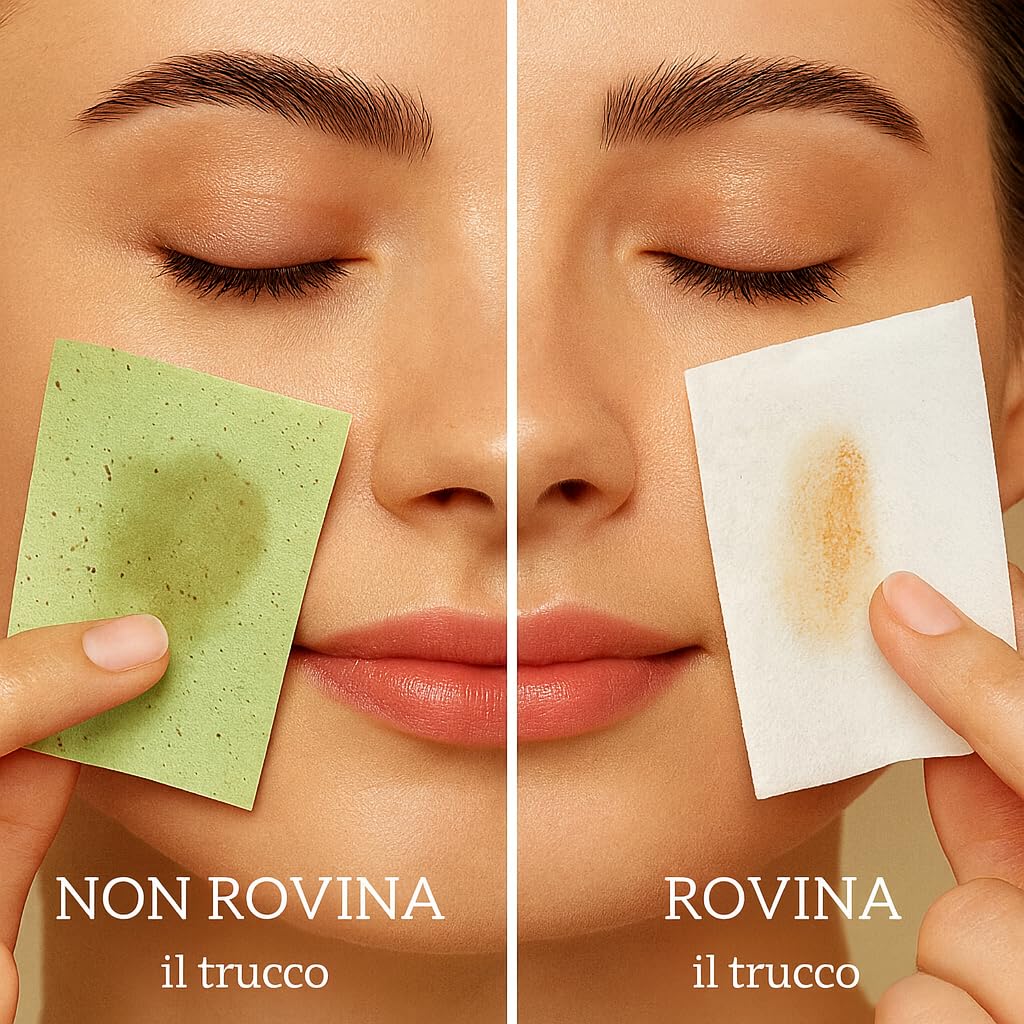 Confezione da 300 fogli assorbenti al tè verde, fogli assorbenti per il viso anti-lucidità, assorbono il sebo in eccesso, non alterano il trucco, formato tascabile per pelli grasse