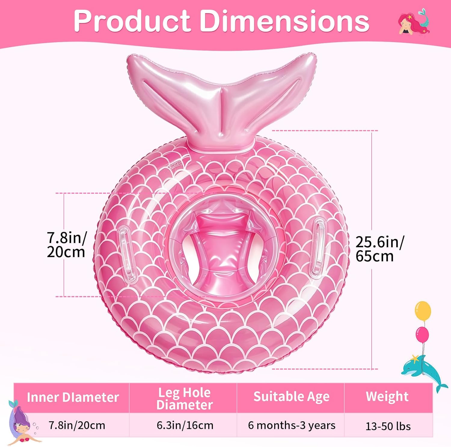 Baby Pool Float,Mermaid Inflatable Swimming Float Ring with Seat Handle,Infant Pool Floaties for Baby Girls Boys Toddlers