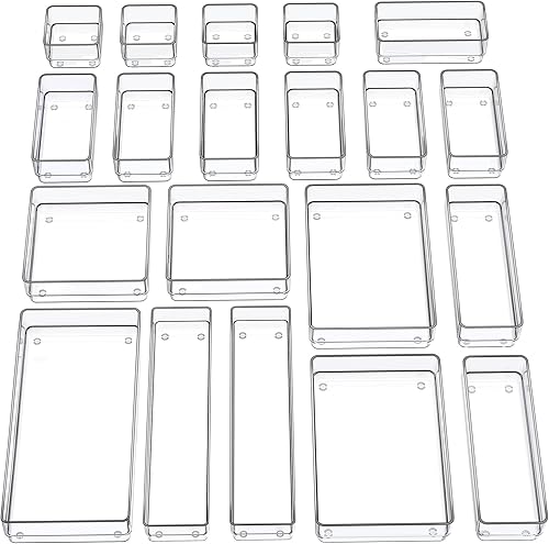 SMARTAKE Organizador de cajones de 20 piezas con almohadillas de silicona antideslizantes, bandeja organizadora de cajones de escritorio de 7