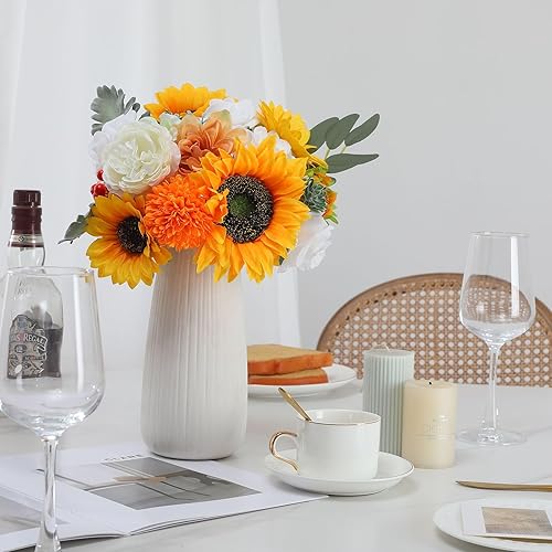 Miniatura 6 de Senseya Caja Combinada de Flores Artificiales para Decoración, Mezcla de Seda de Flores Falsas con Tallos, Ramos de Boda DIY, Conjunto de Caja a