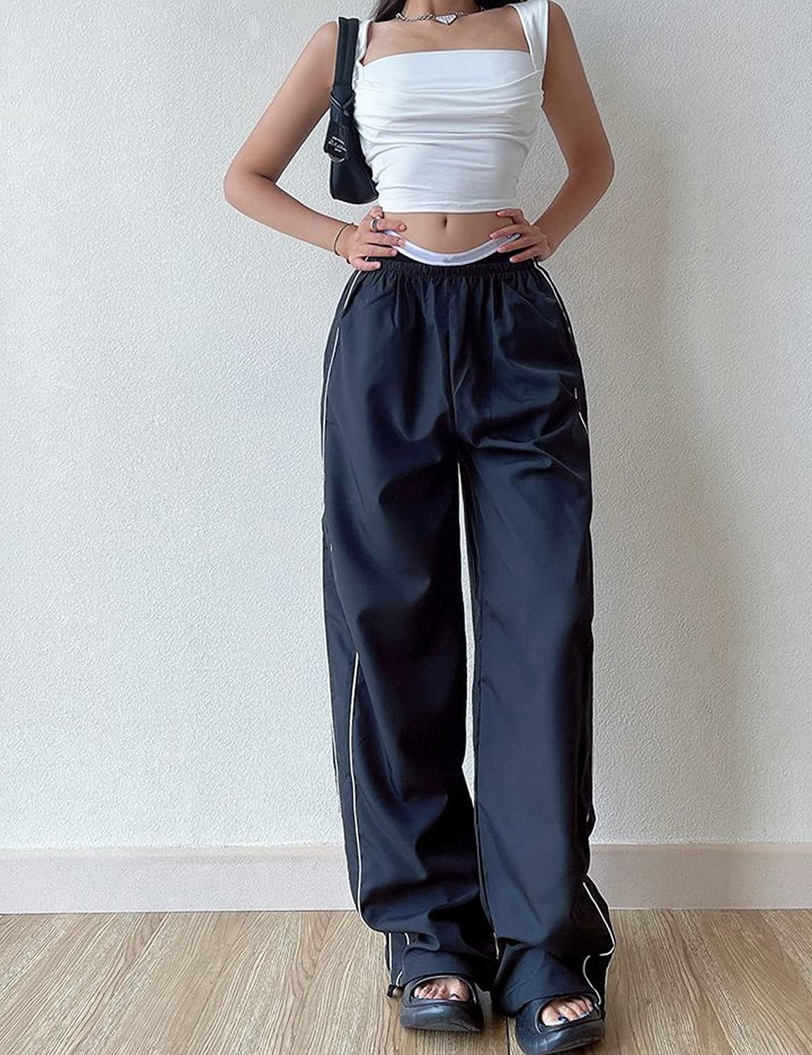Women's Parachute Pants Cargo Trousers Elastic Waist Wide Leg Track Pants Y2k Clothing - Image 5