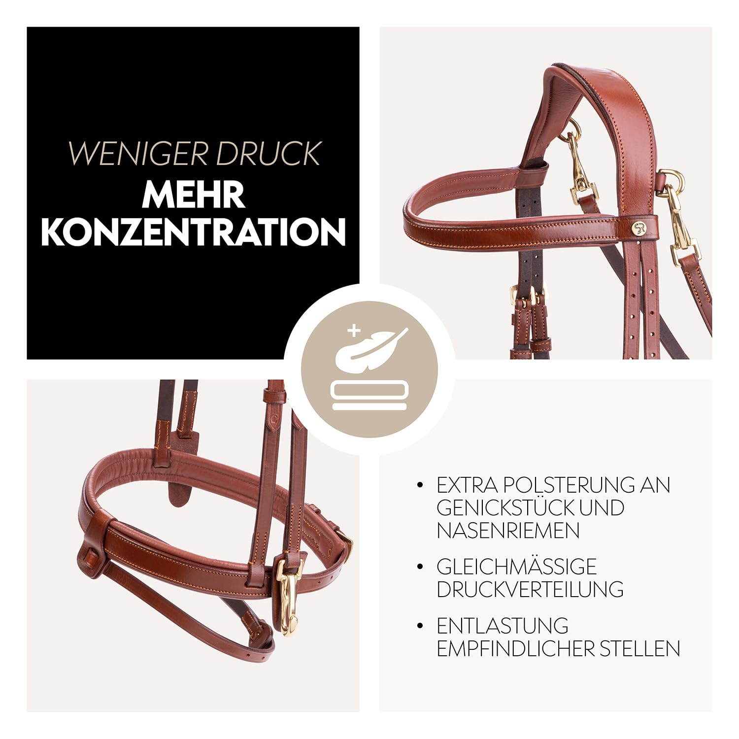 SUNRIDE Briglia inglese combinata per cavalli (Berlino) – con redini – vera pelle morbida – imbottitura extra – anatomica, regolabile – Click&Ride – fatta a mano – antiruggine (cognac, Full (WB))