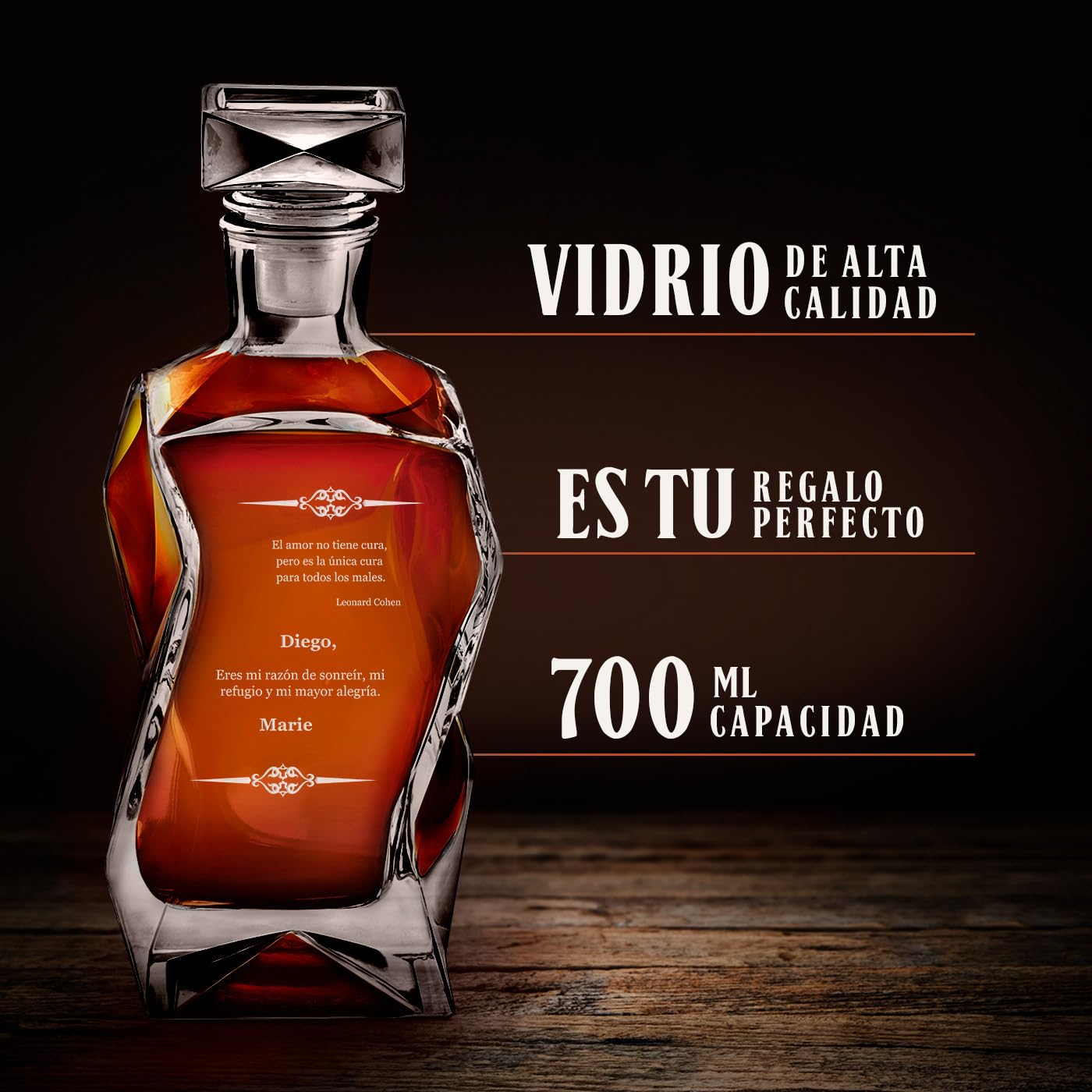 Maverton Decantador de Whisky 700 ml con 6 Vasos Personalizados 250 ml - Jarra de Cristal con Tapa - Regalos Originales para Hombre Regalo Dia del Padre Cumpleaños Amigo Marido Abuelo - Amor