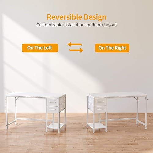 Miniatura 5 de CubiCubi Escritorio para computadora con 2 cajones, escritorio pequeño de oficina en casa de 47 pulgadas, mesa de estudio, color blanco